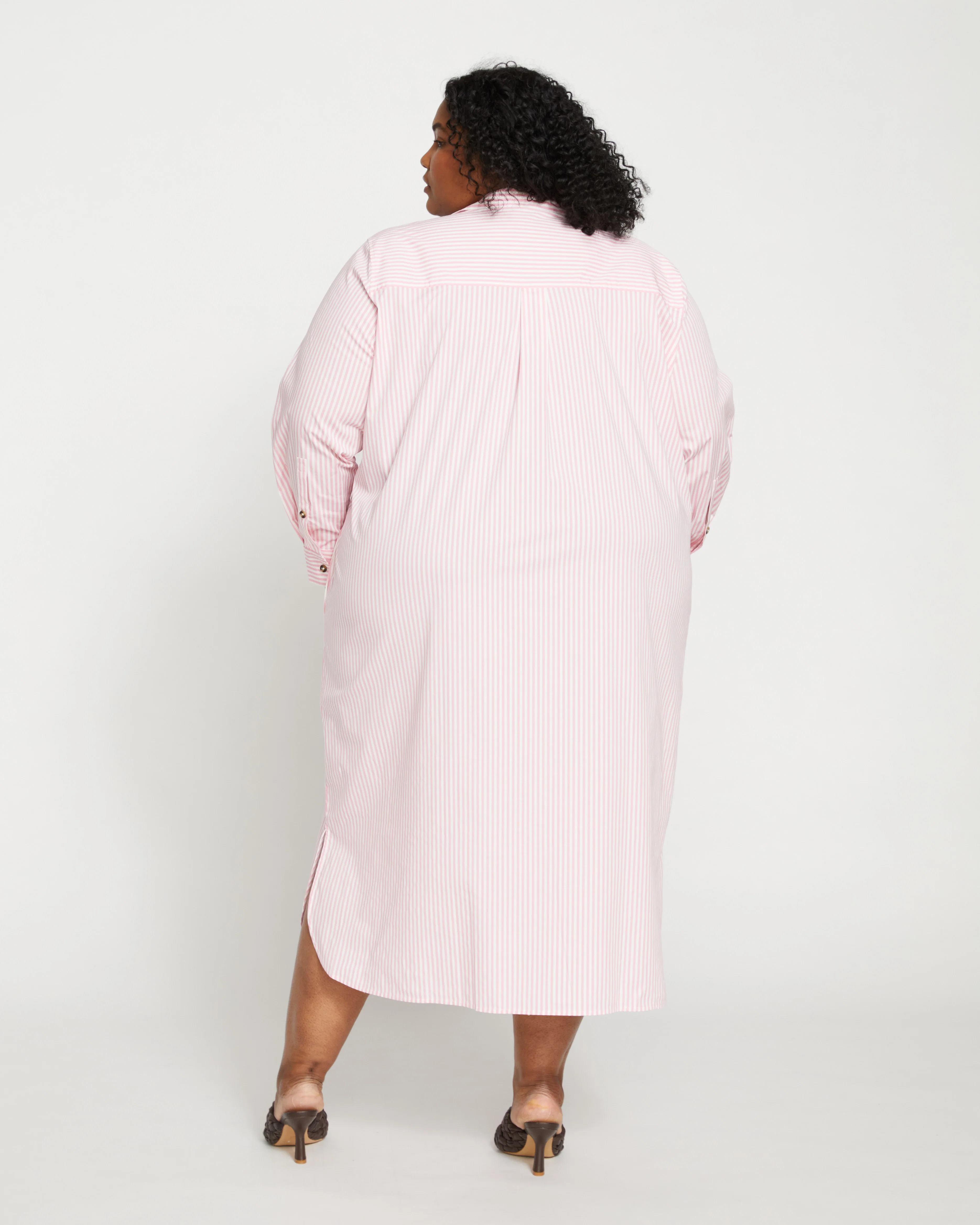 Odeon Stretch Poplin Shirtdress - Pink/White Stripe - Image 5