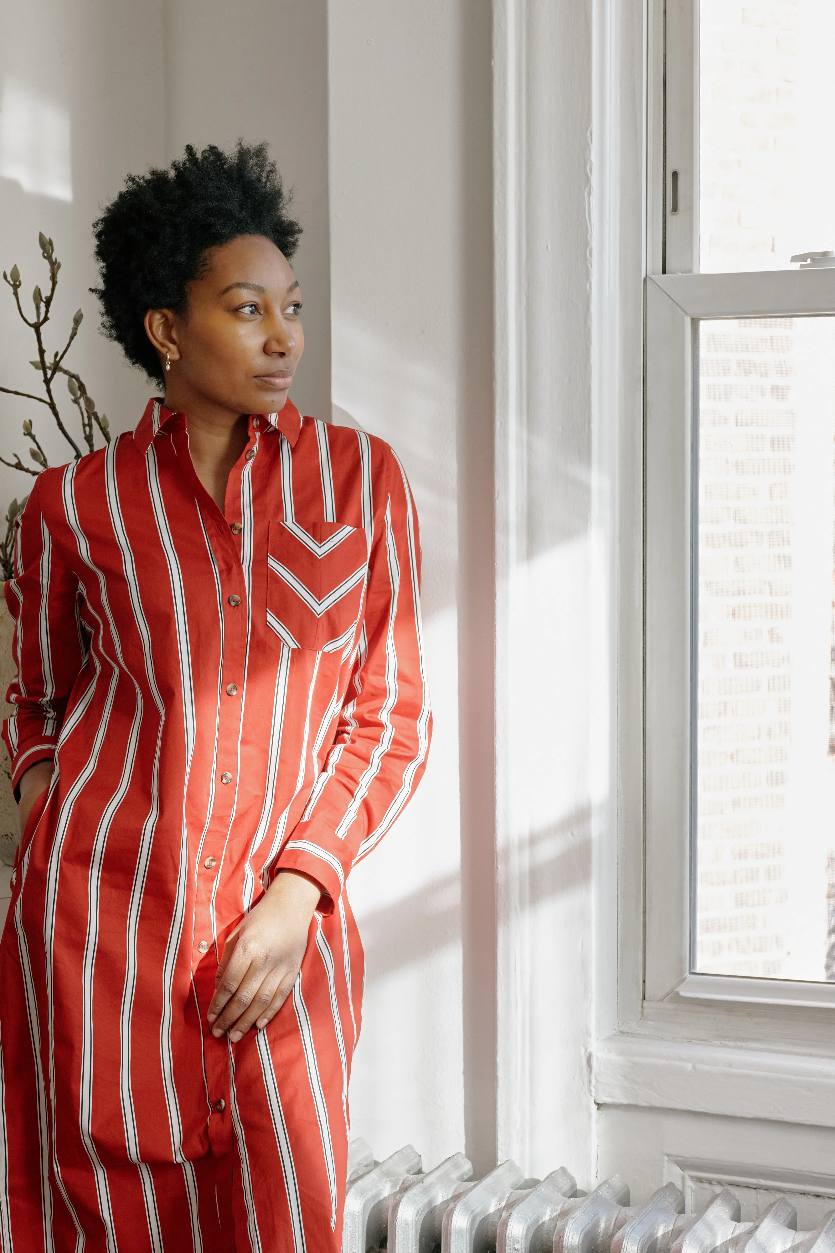 Odeon Stretch Poplin Shirtdress - Red/Black/White Stripe - Image 2