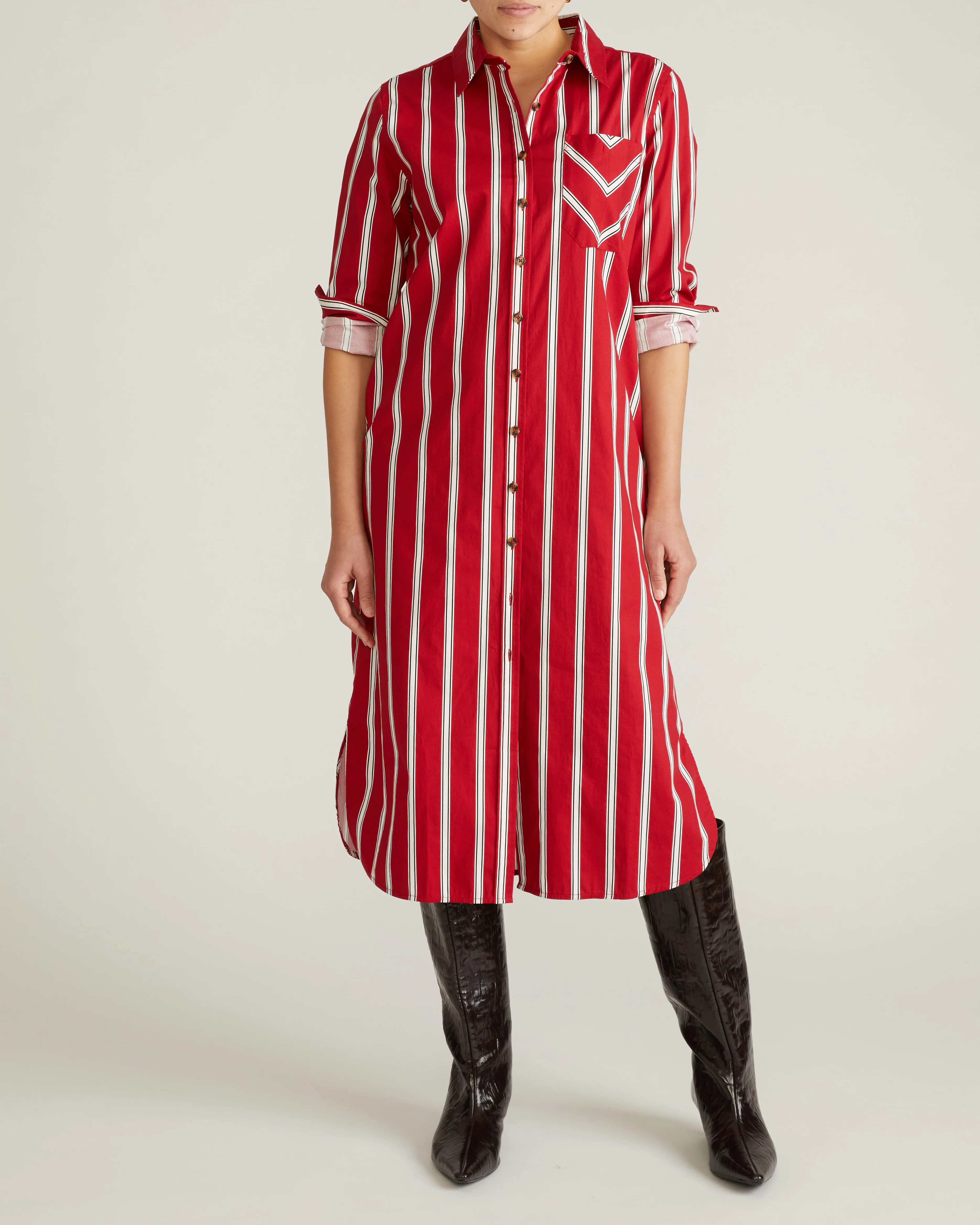 Odeon Stretch Poplin Shirtdress - Red/Black/White Stripe - Image 3