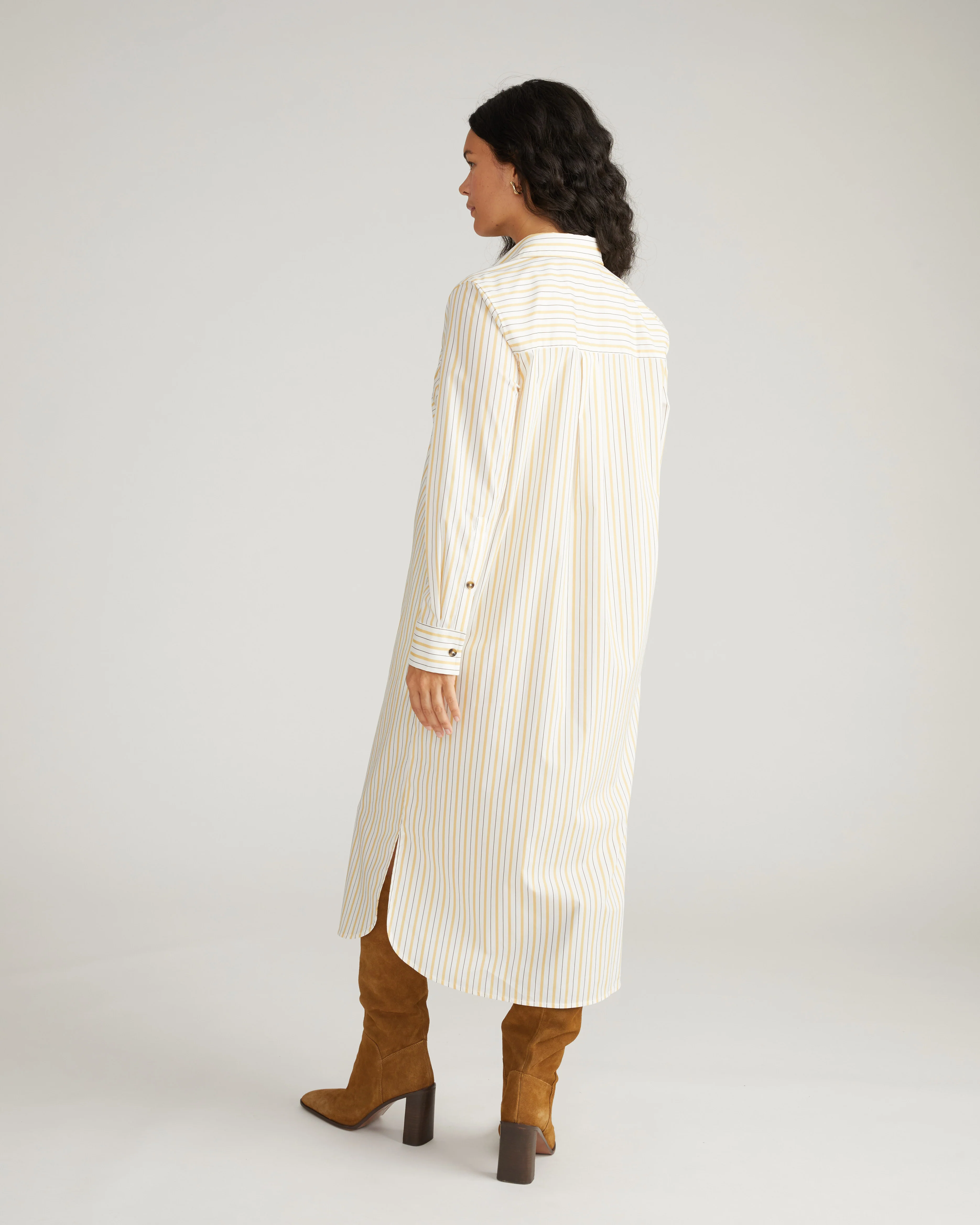 Odeon Stretch Poplin Shirtdress - Yellow Multi Stripe - Image 4