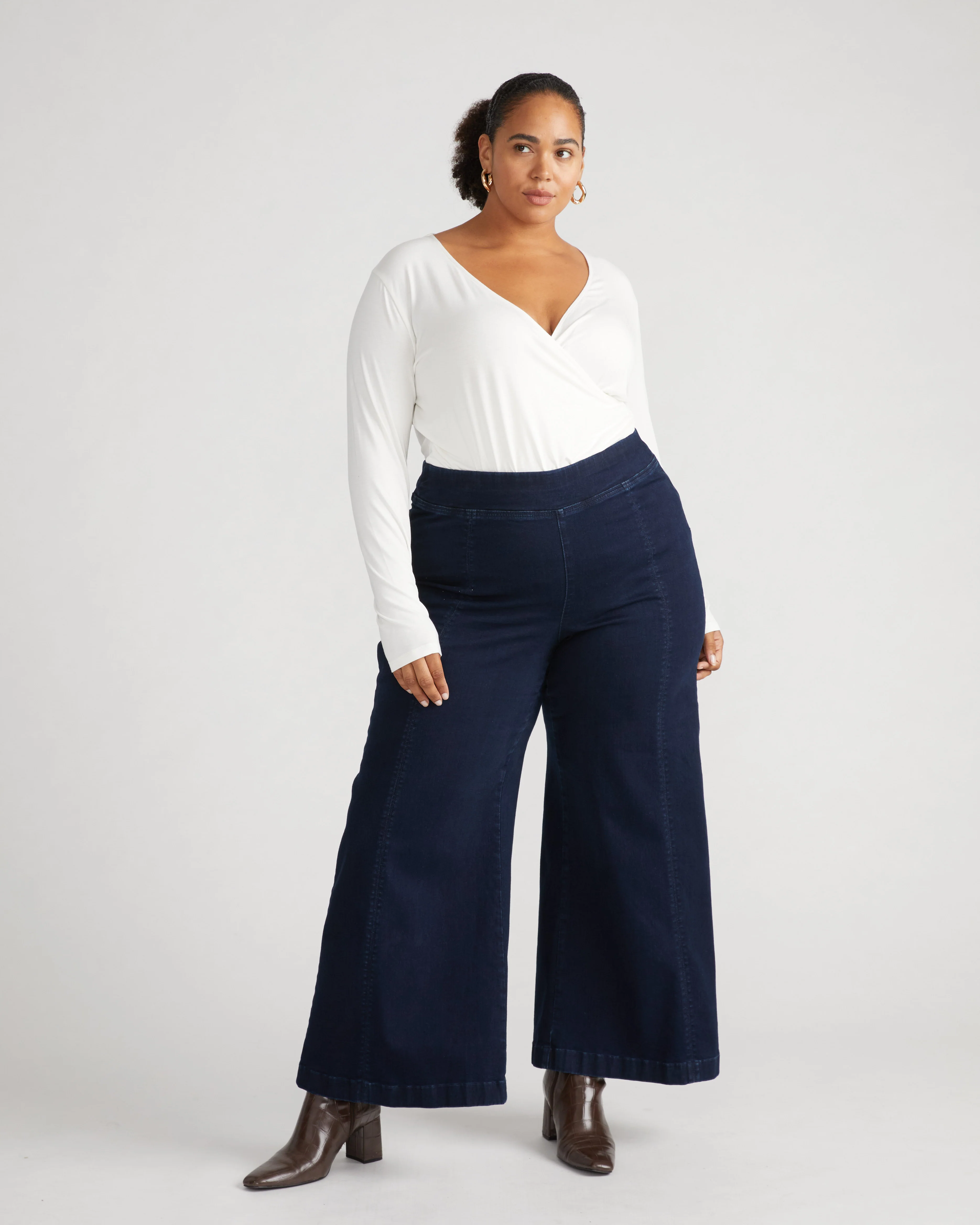Liquid Jersey Two-Way Long Sleeve Cross Top - White