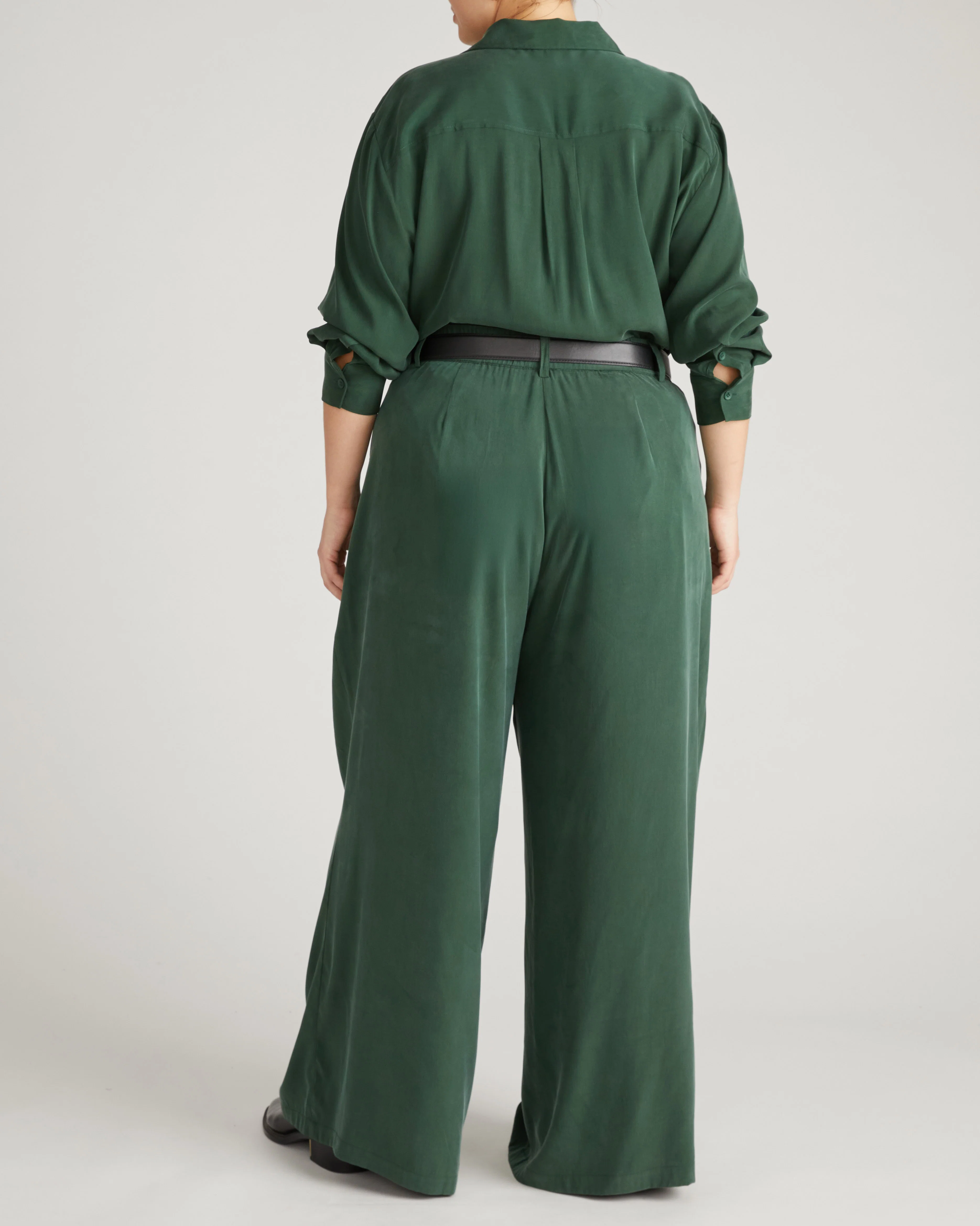 Palais Cooling Cupro Wide Leg Pant - Forest Green - Image 3