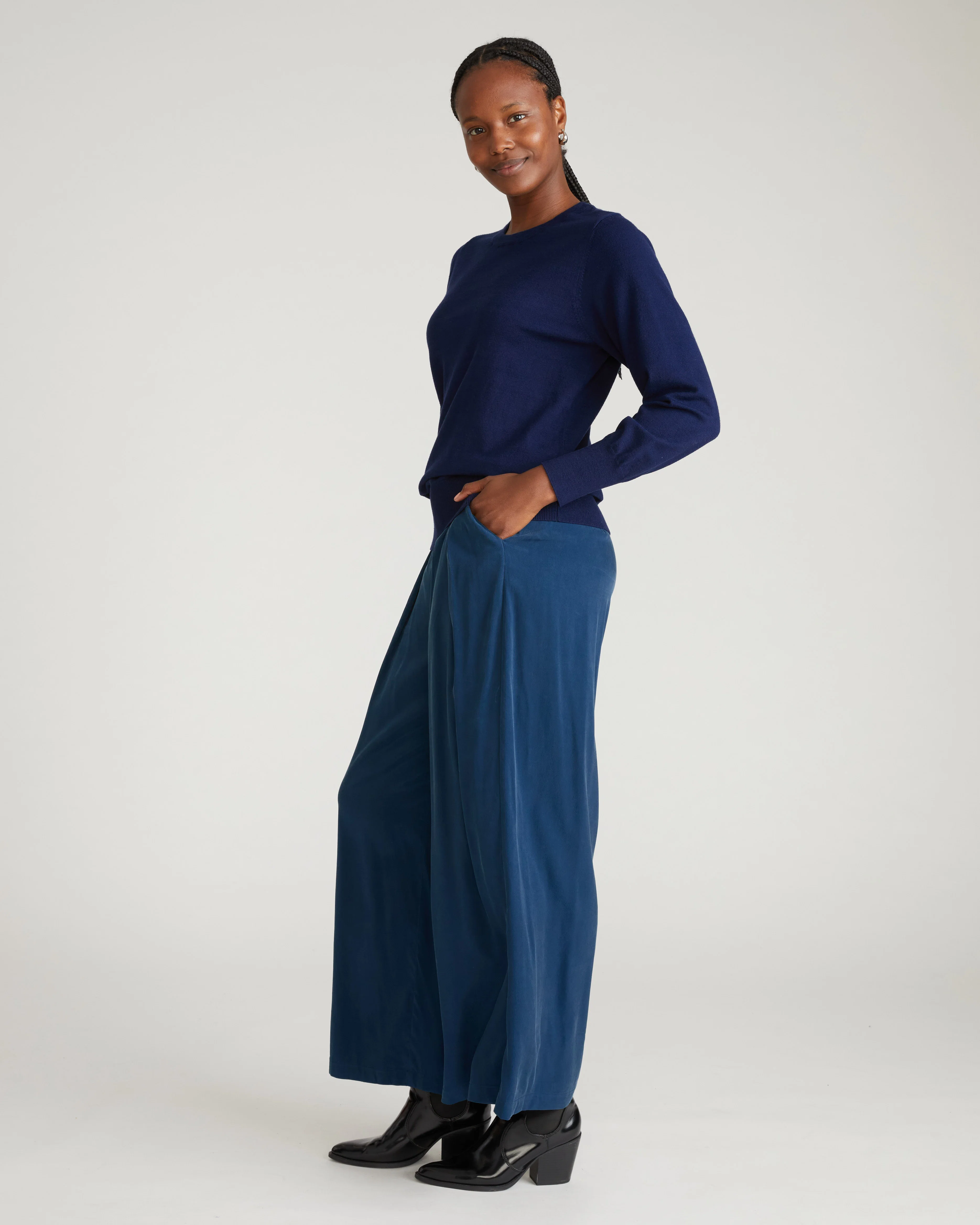 Palais Cooling Cupro Wide Leg Pant - Pageant Blue - Image 5
