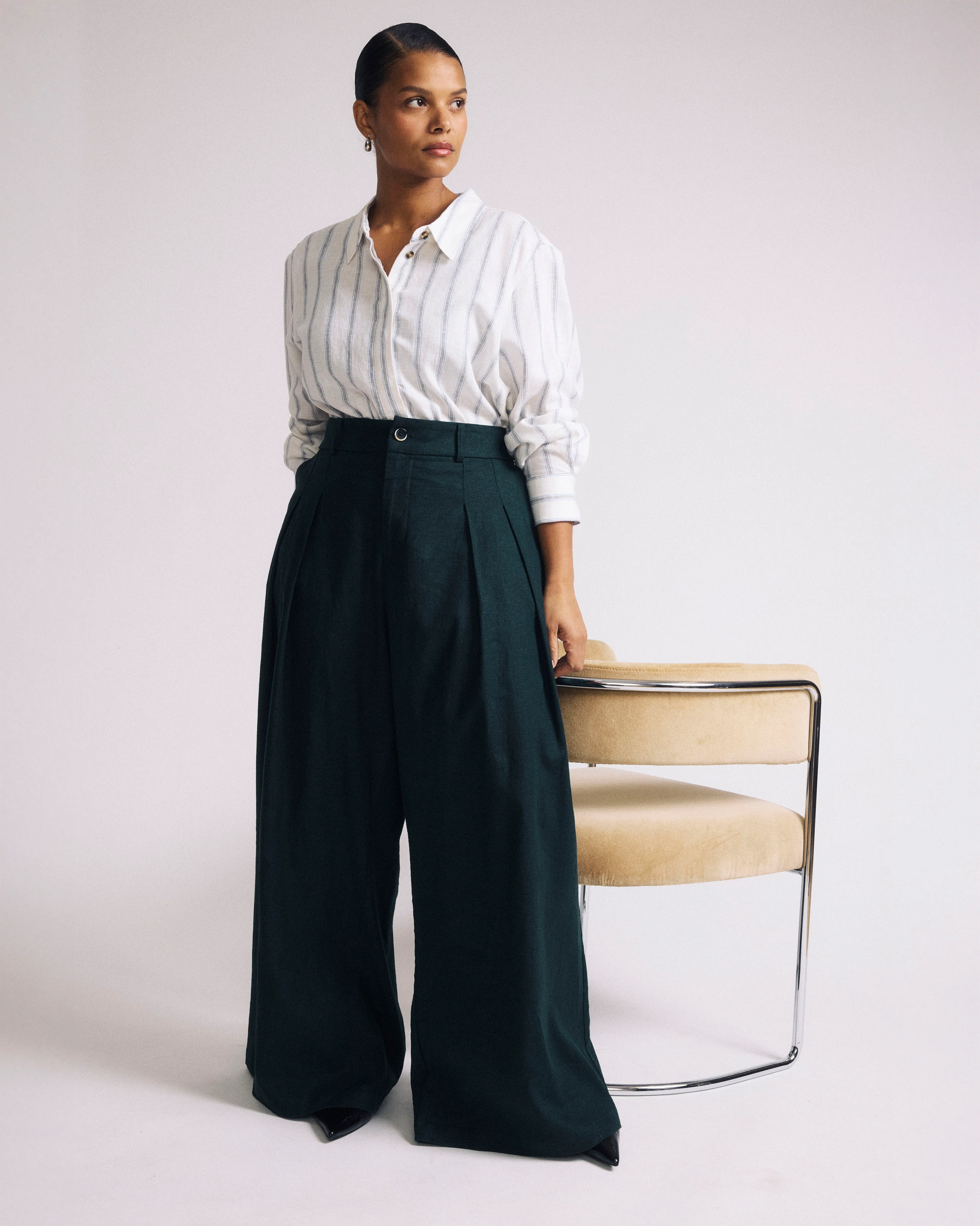 Palais Stretch Linen Wide Leg Pant - Forest Green - Image 2