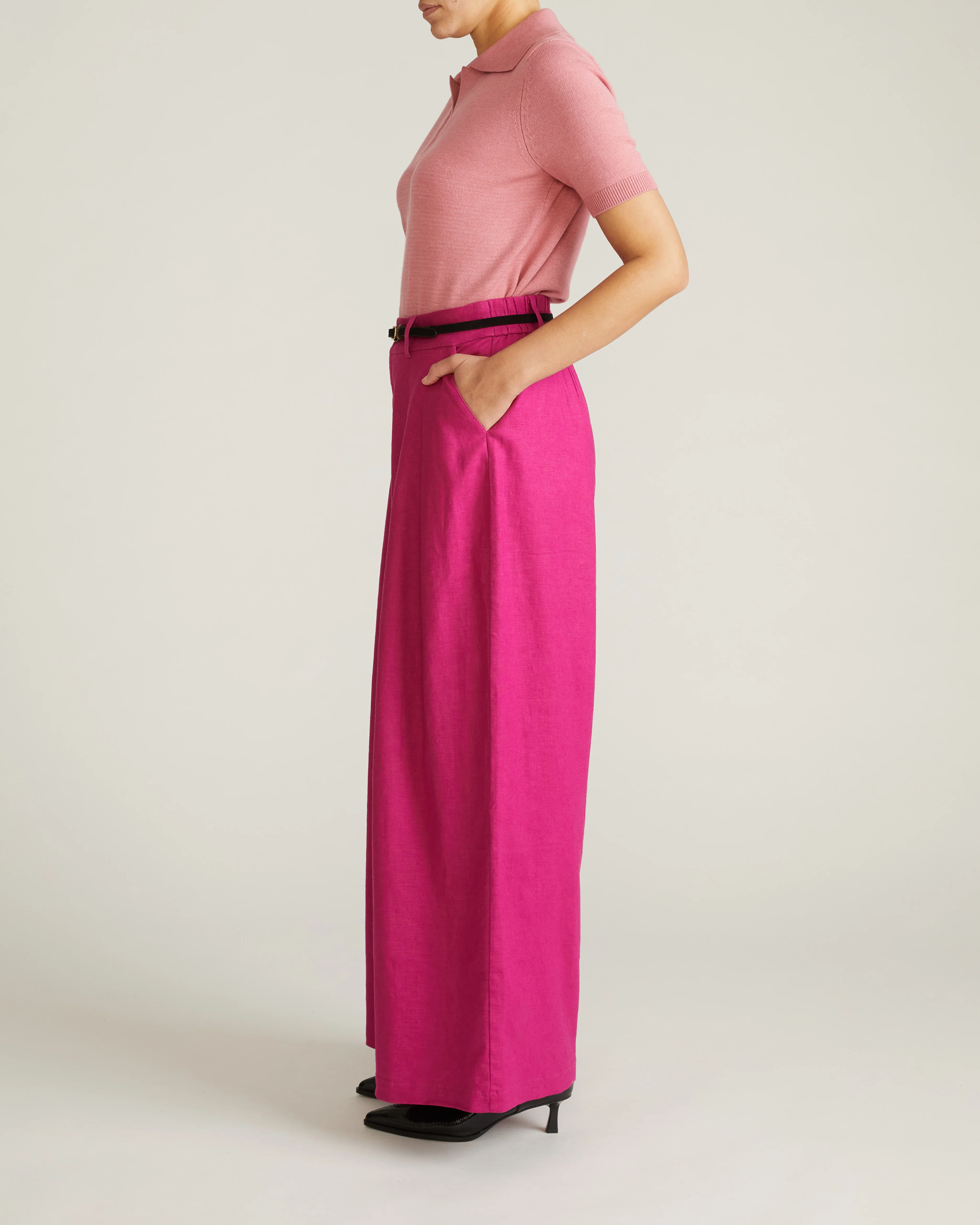 Palais Stretch Linen Wide Leg Pant - Hyper Pink - Image 5