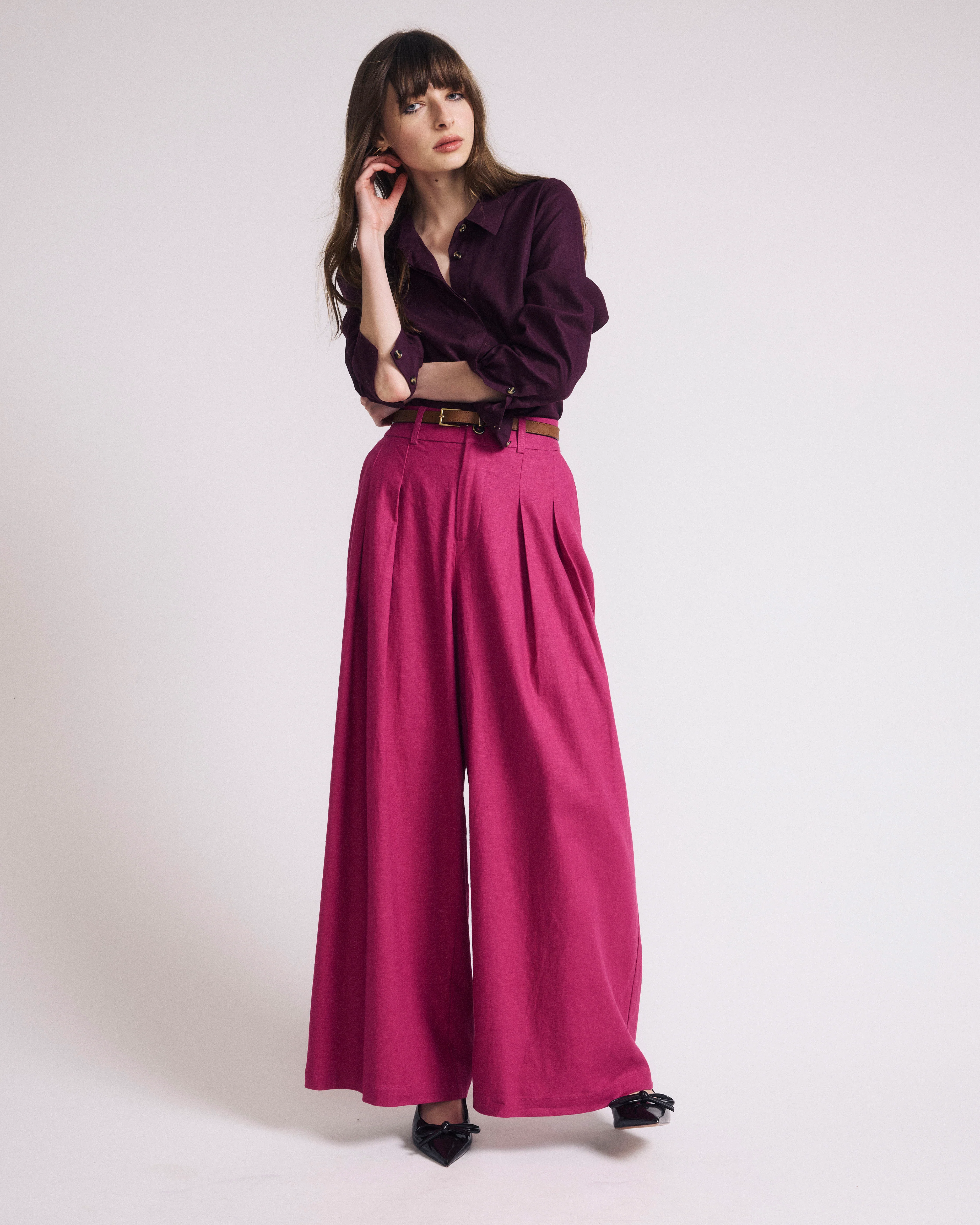 Palais Stretch Linen Wide Leg Pant - Hyper Pink - Image 7