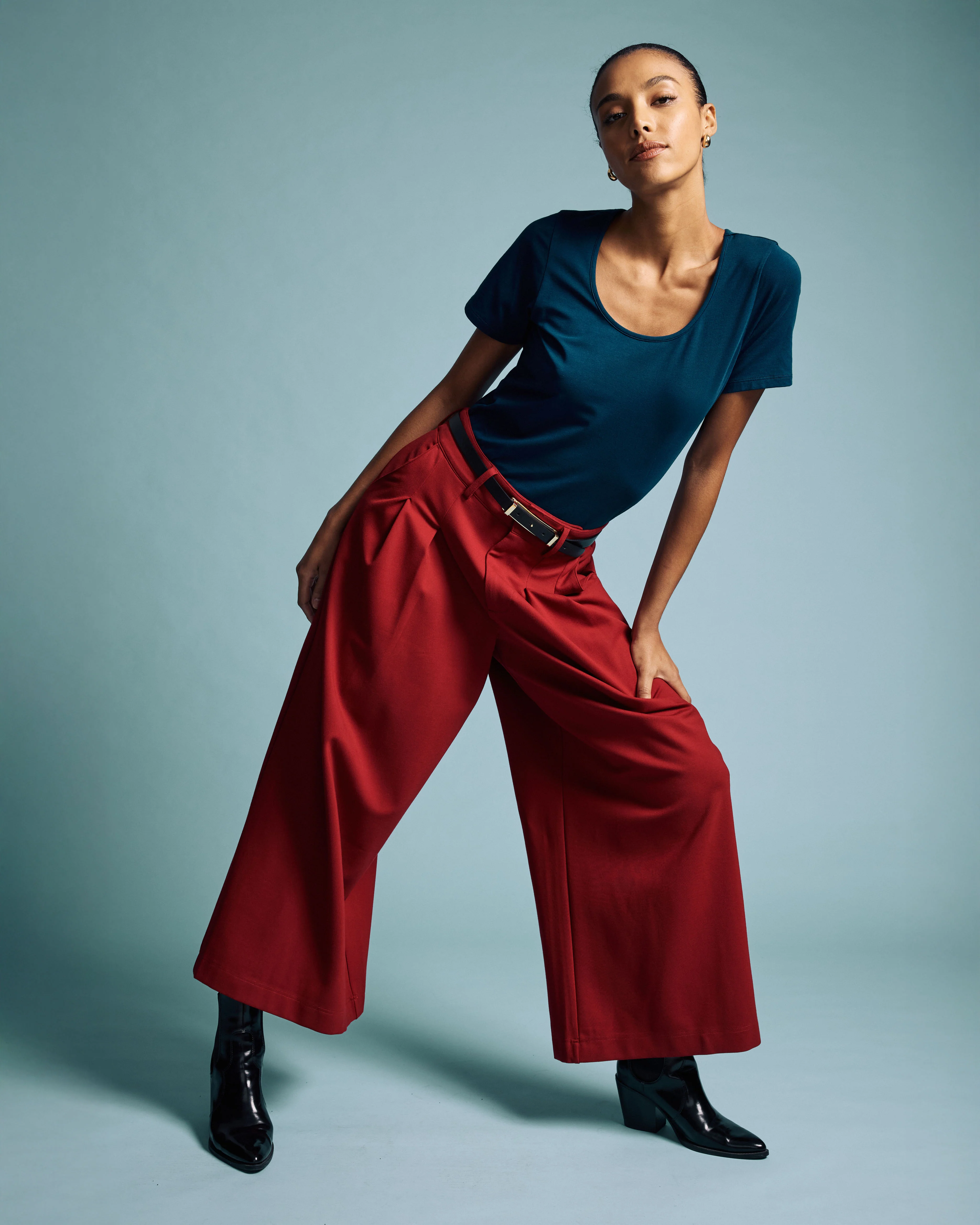 Palais Wide Leg Ponte Pants - Garnet - Image 3