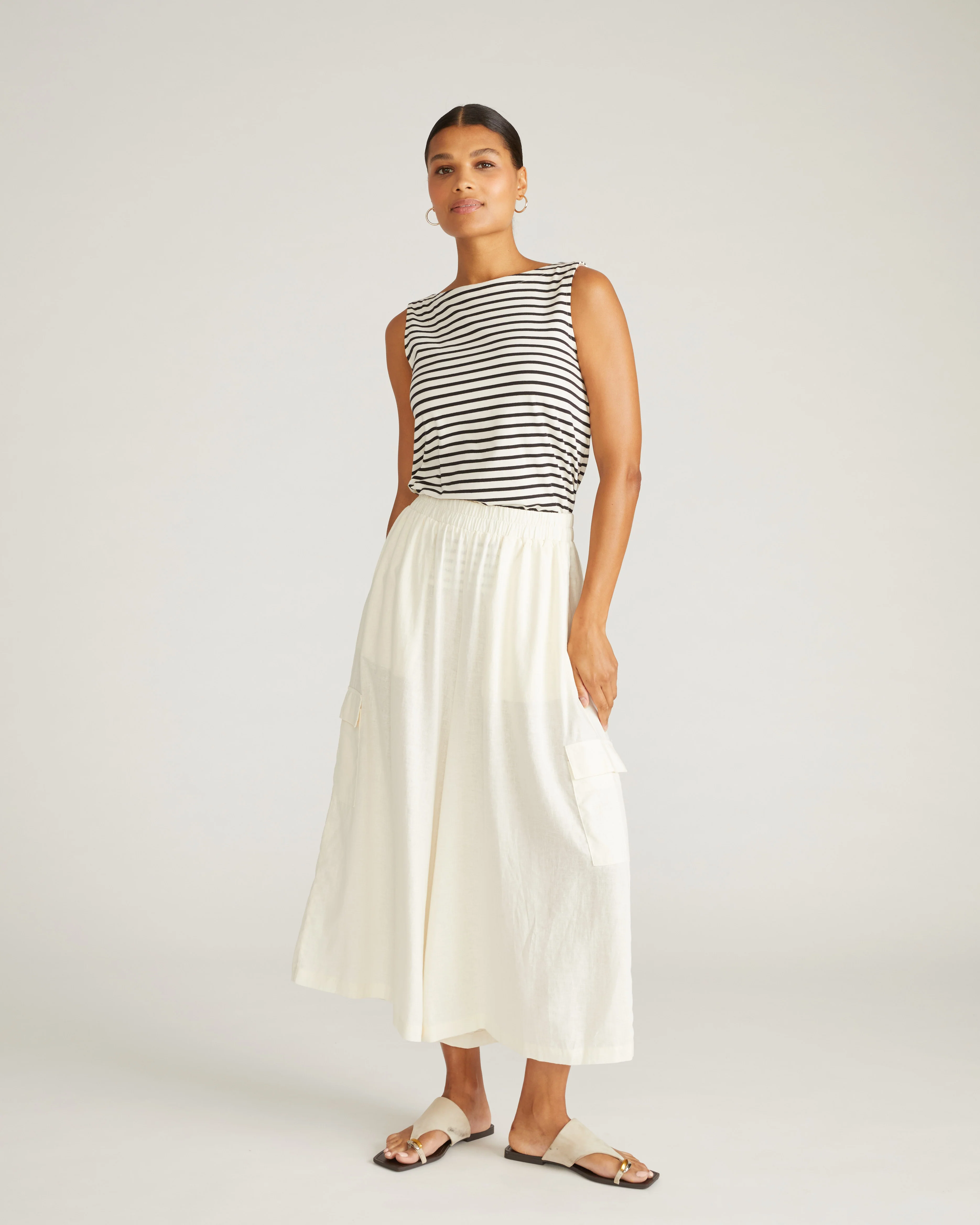 Palazzo Cargo Linen Pant - Natural White - Image 2