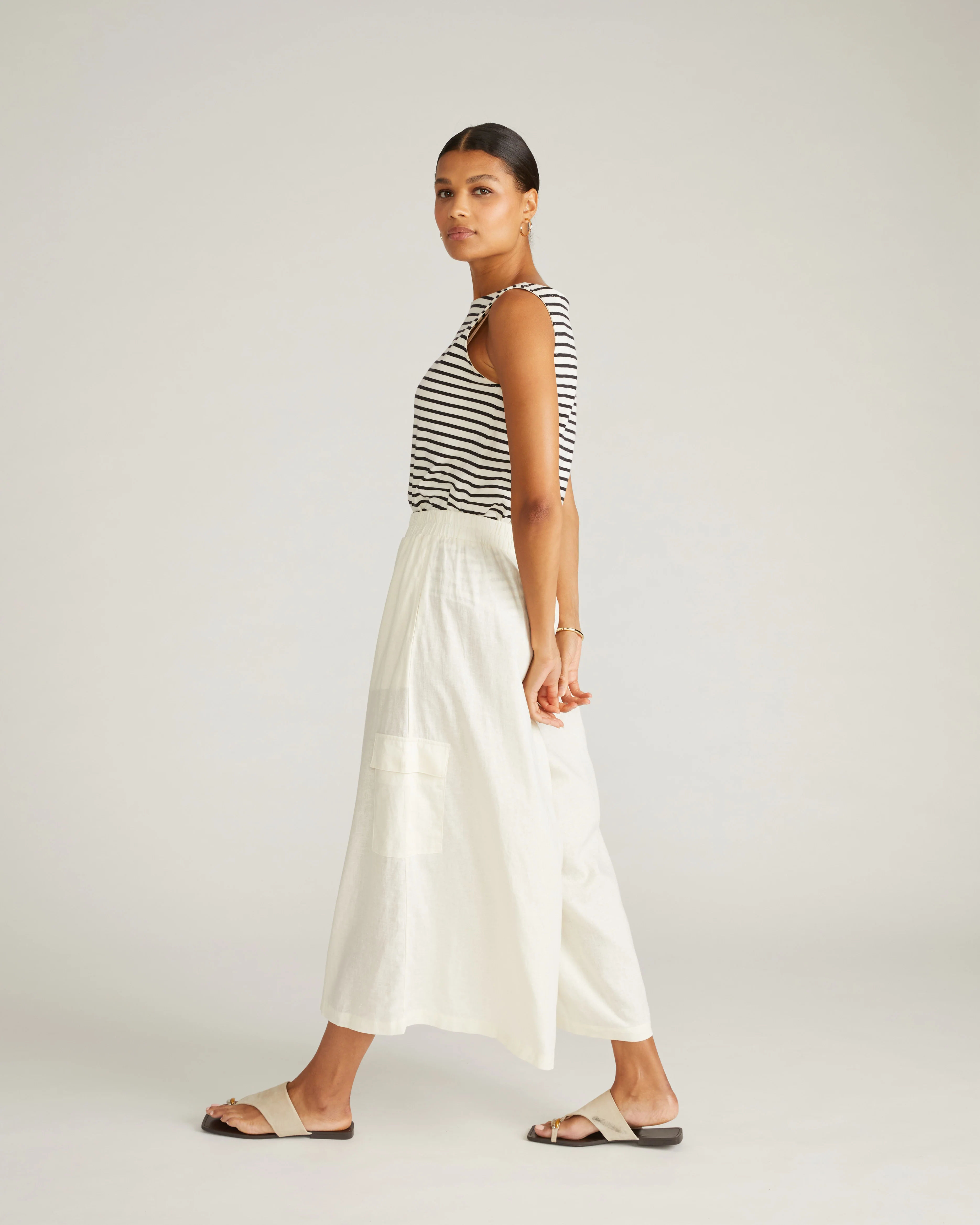 Palazzo Cargo Linen Pant - Natural White - Image 6