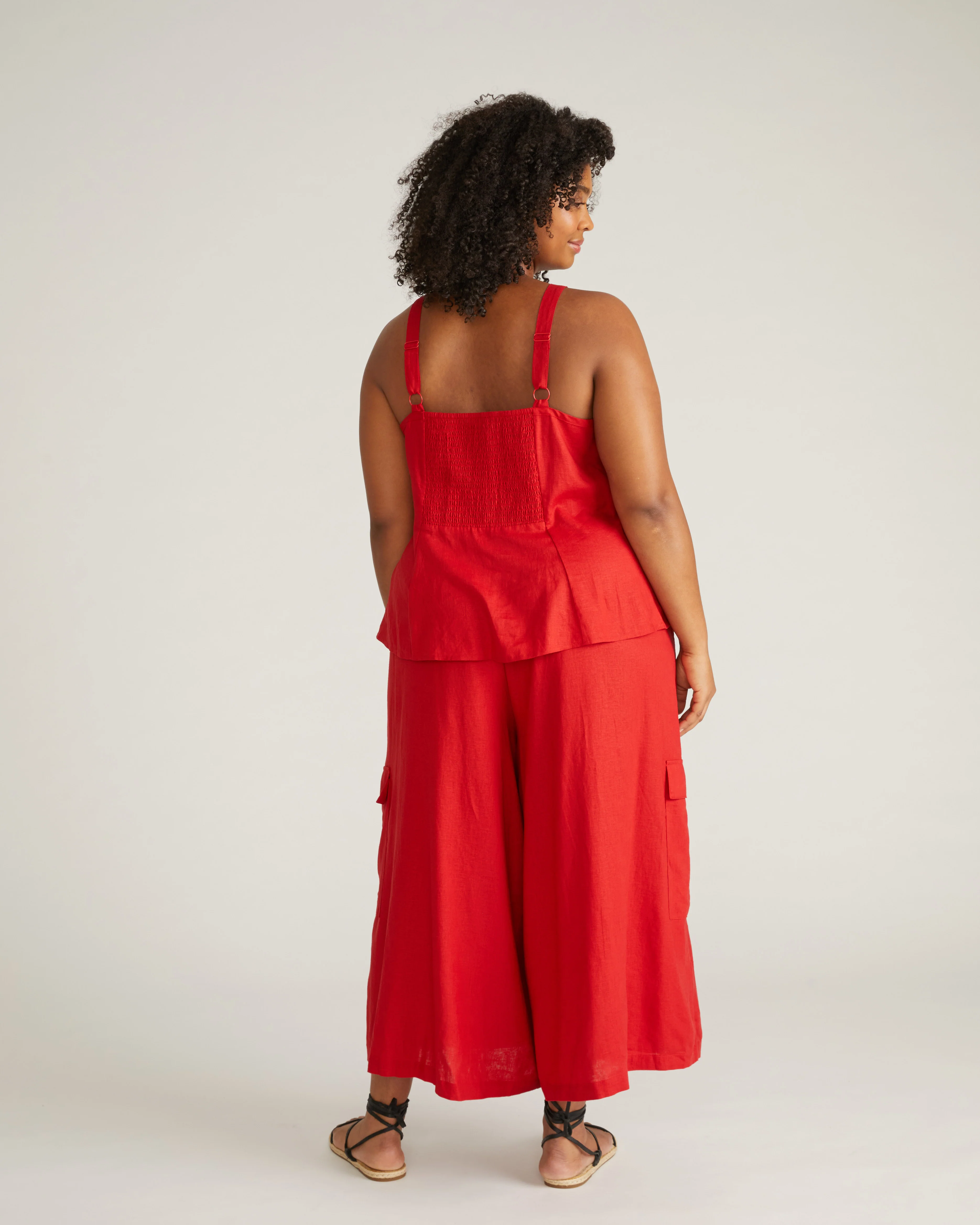 Palazzo Cargo Linen Pant - Ruby Red - Image 3
