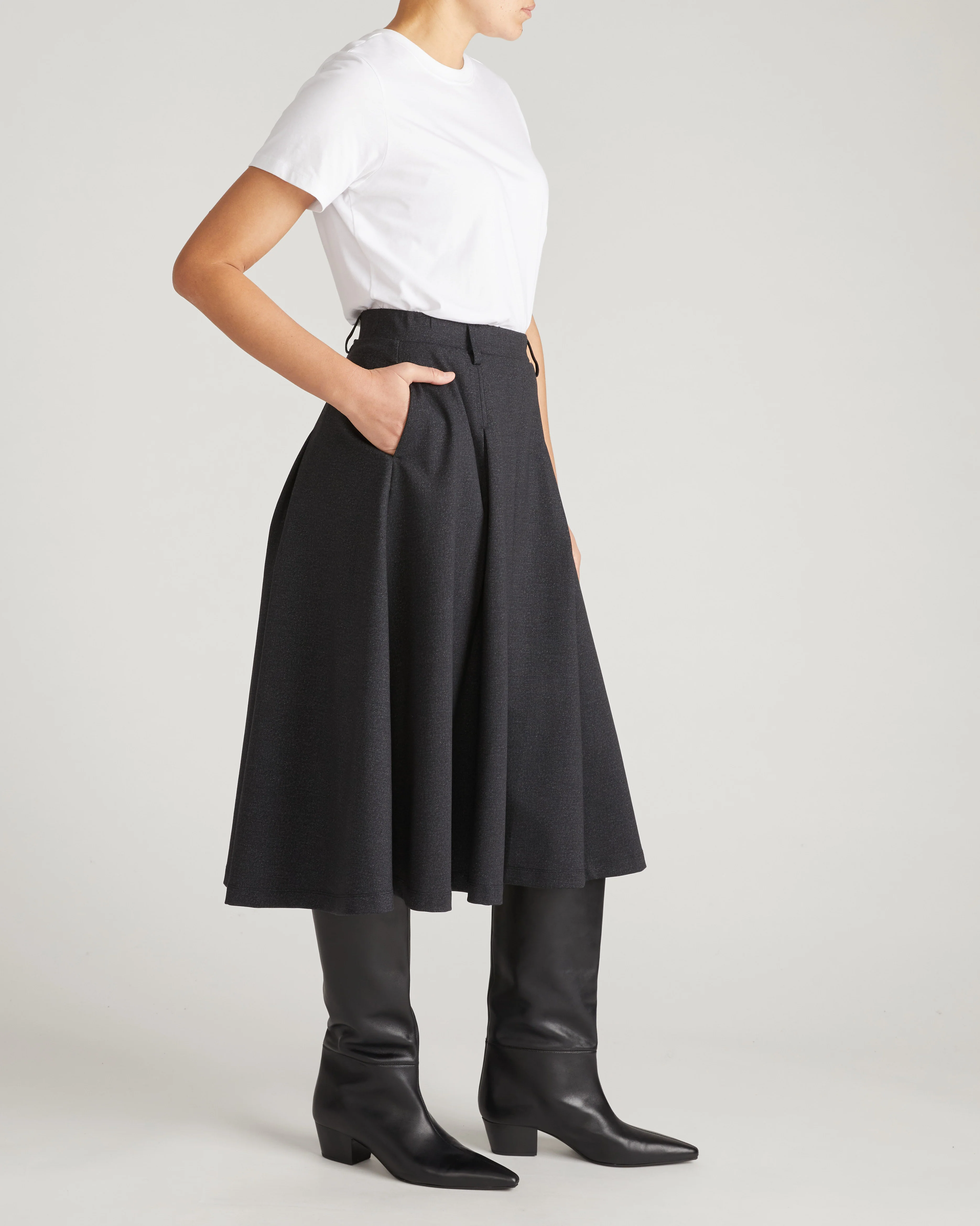 PowerPonte Denim Pleated Skirt - Charcoal - Image 7