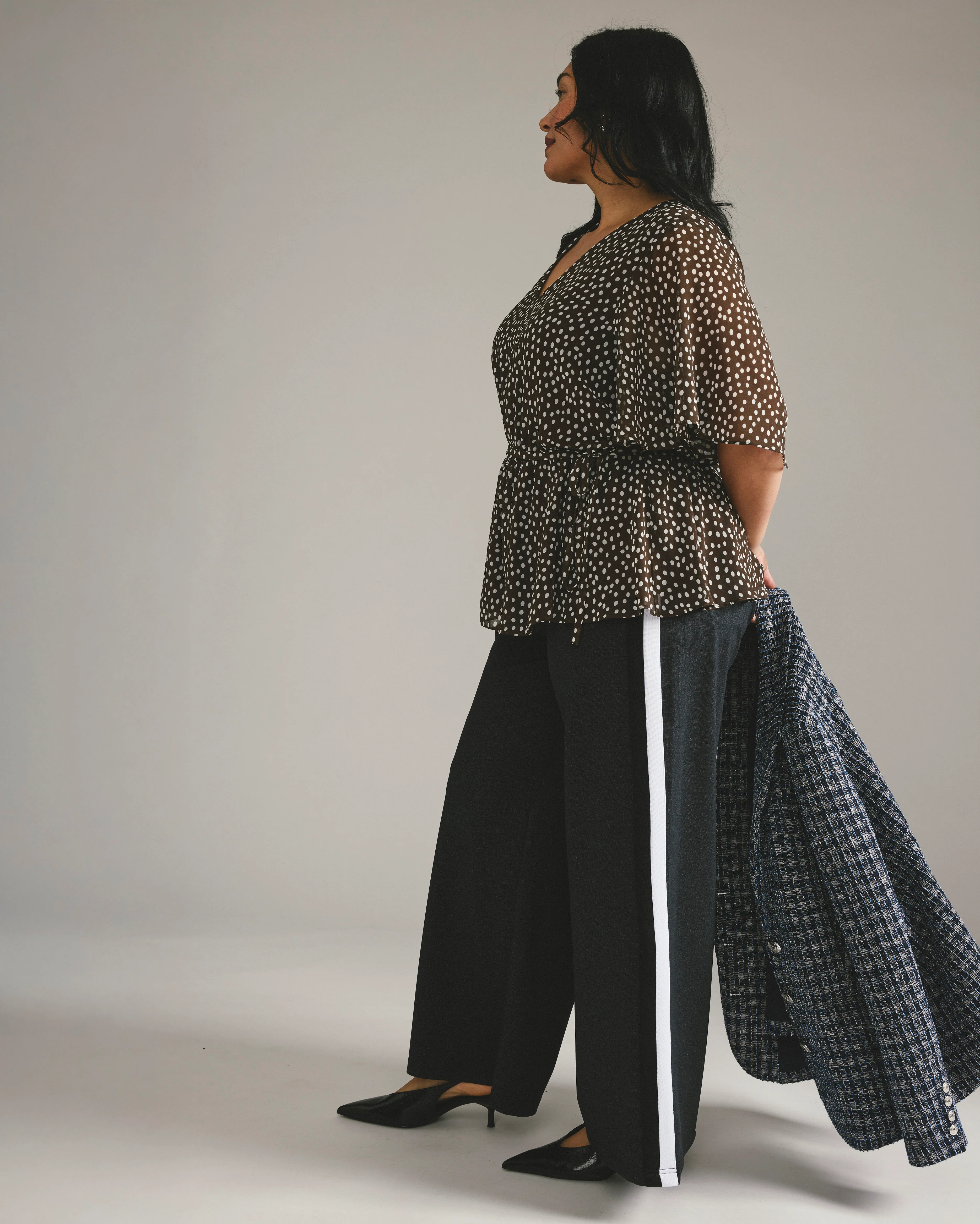 PowerPonte Denim Stephanie Pants - Charcoal with Black/White Stripe - Image 2