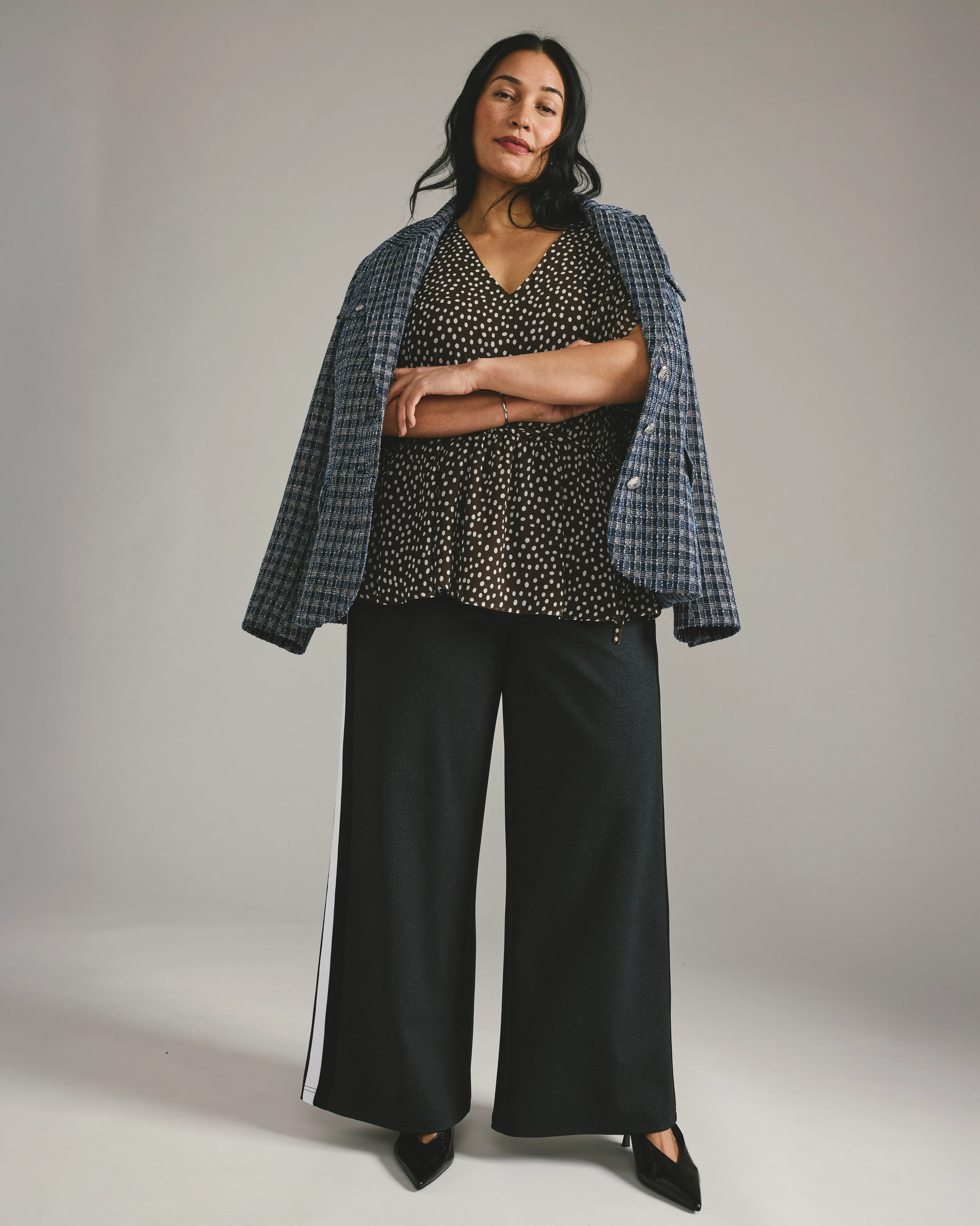 PowerPonte Denim Stephanie Pants - Charcoal with Black/White Stripe - Image 5