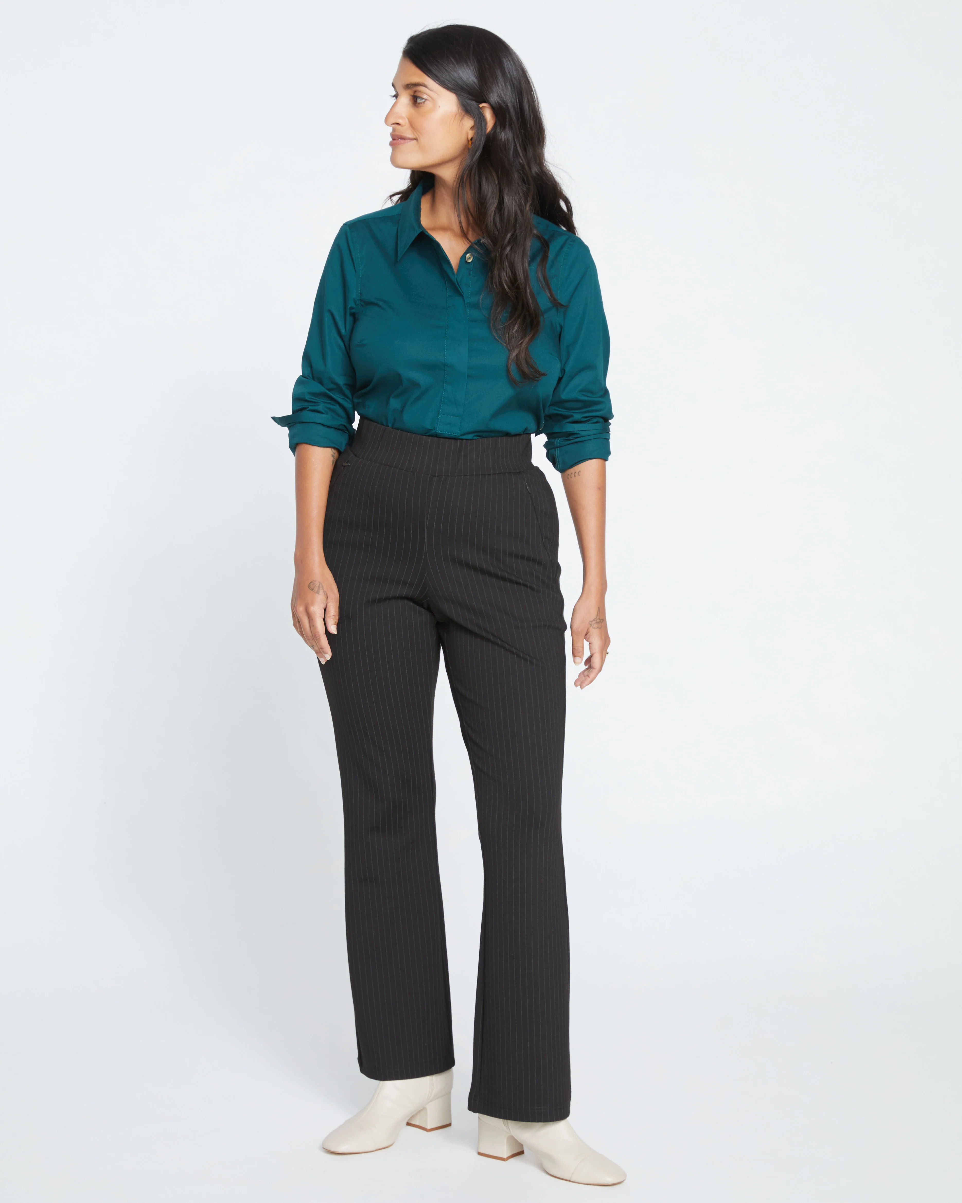 Pull On Bootcut Ponte Pants - Slate Pinstripe
