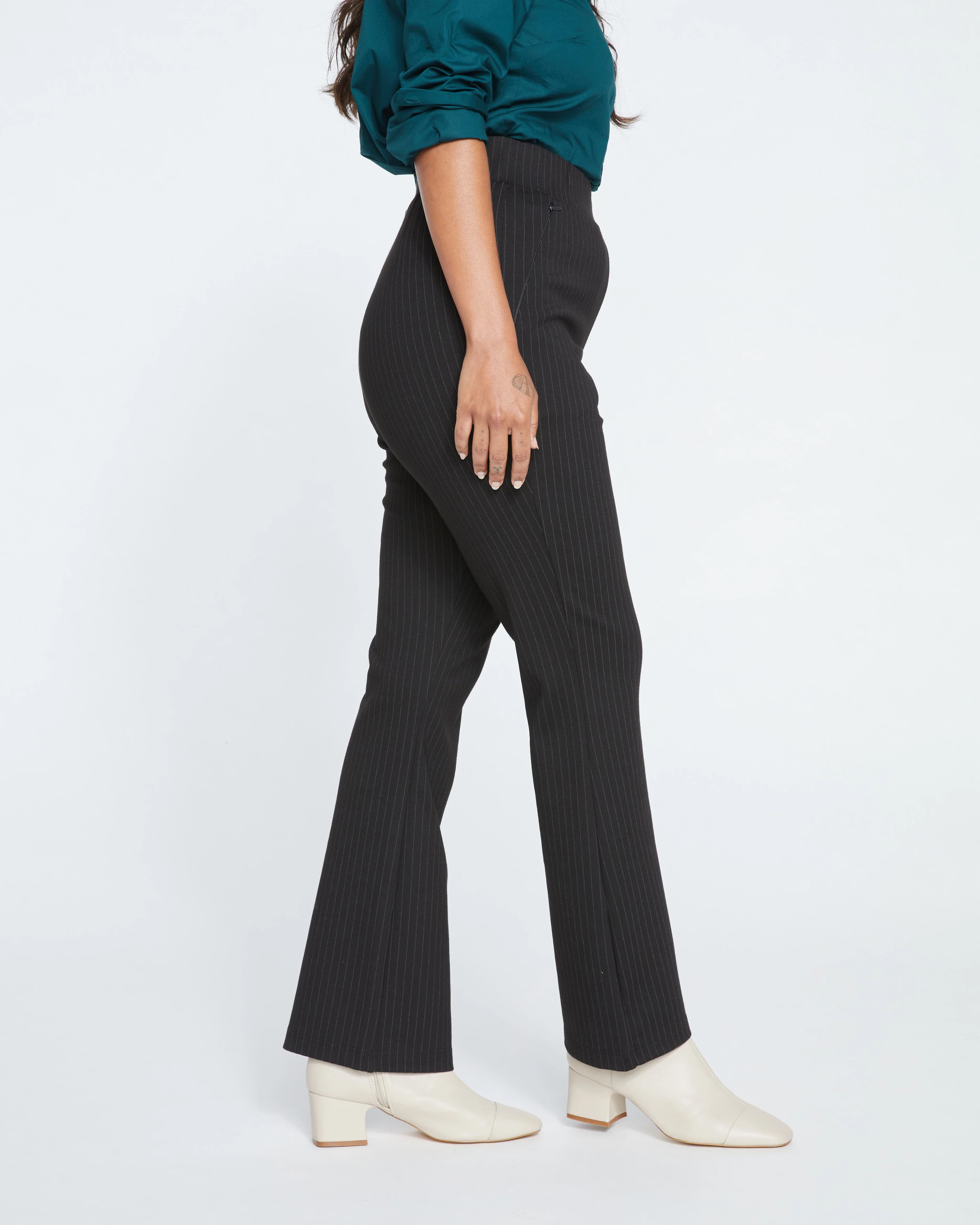 Pull On Bootcut Ponte Pants - Slate Pinstripe - Image 2