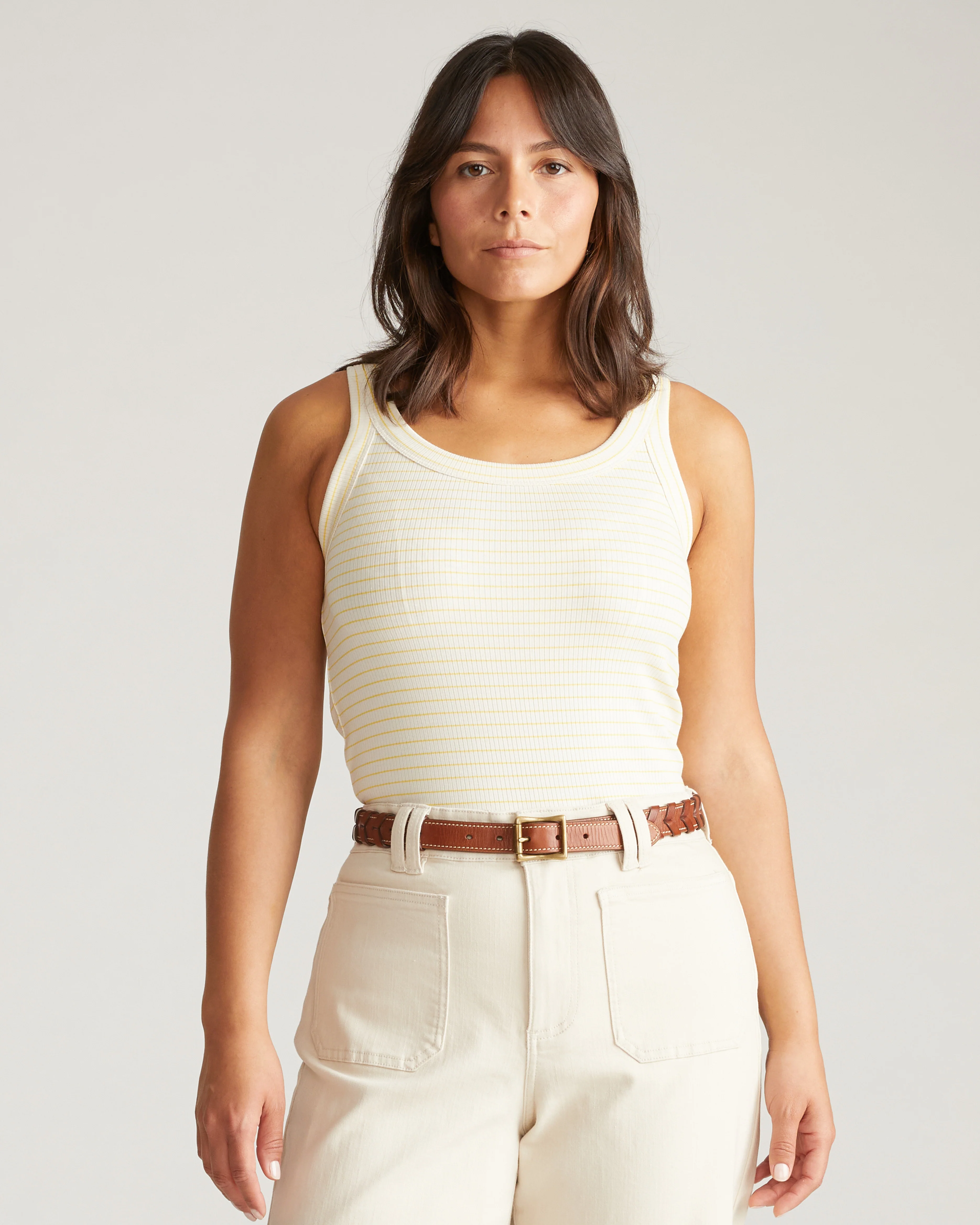 Roitfeld Ribbed Tank - Yellow Microstripe - Image 2