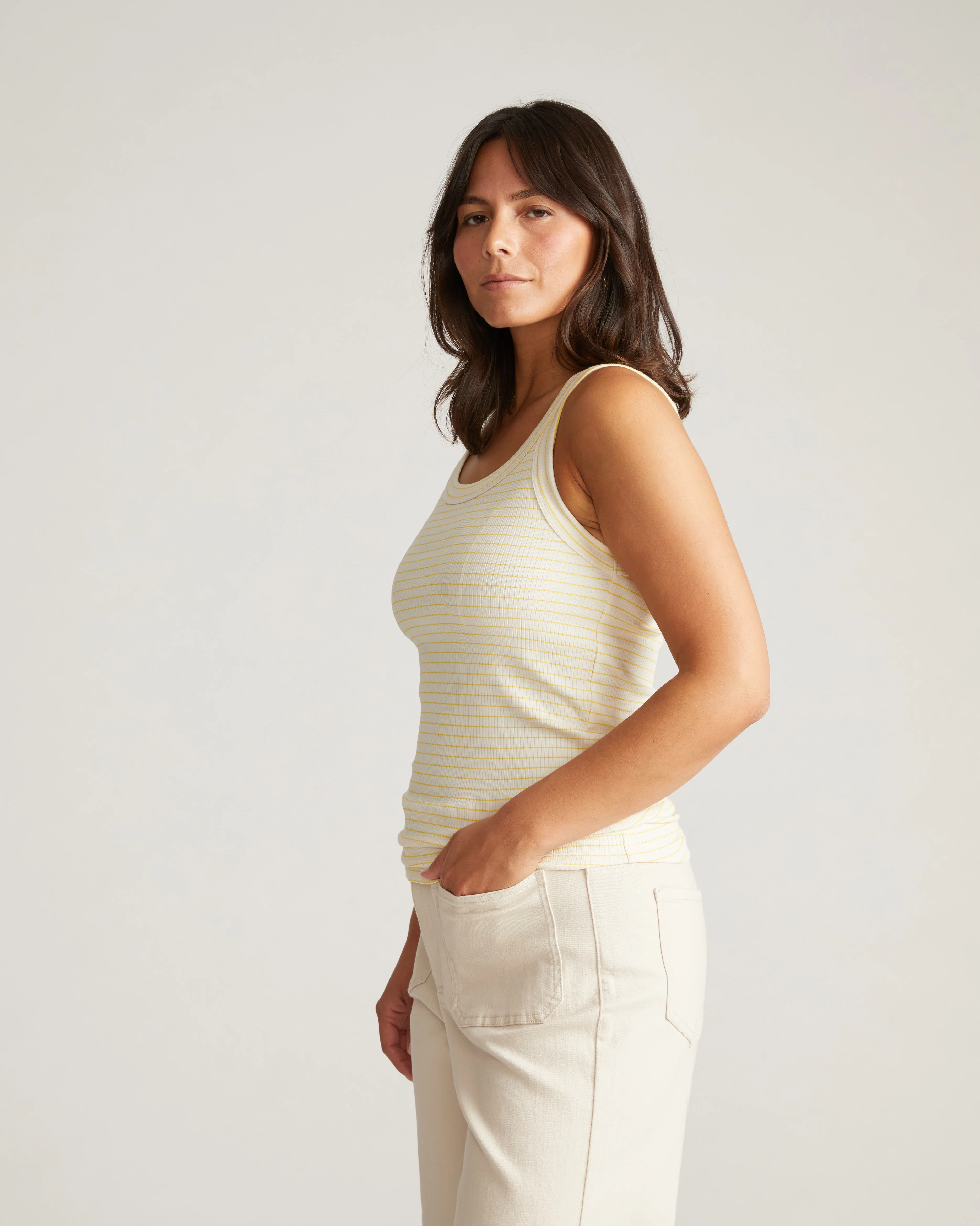 Roitfeld Ribbed Tank - Yellow Microstripe - Image 3