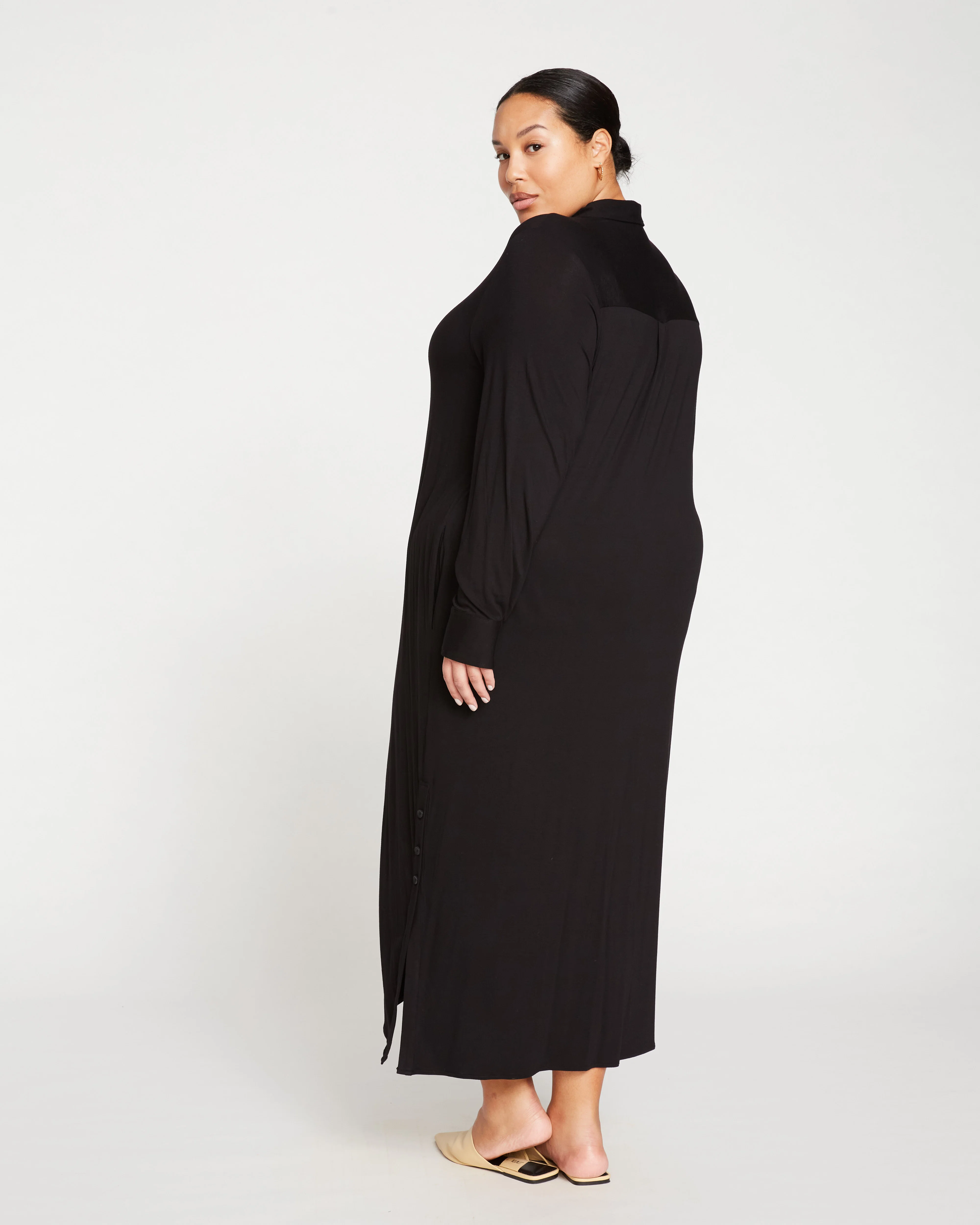 Sally Liquid Jersey Shirt Dress - Black - Image 4