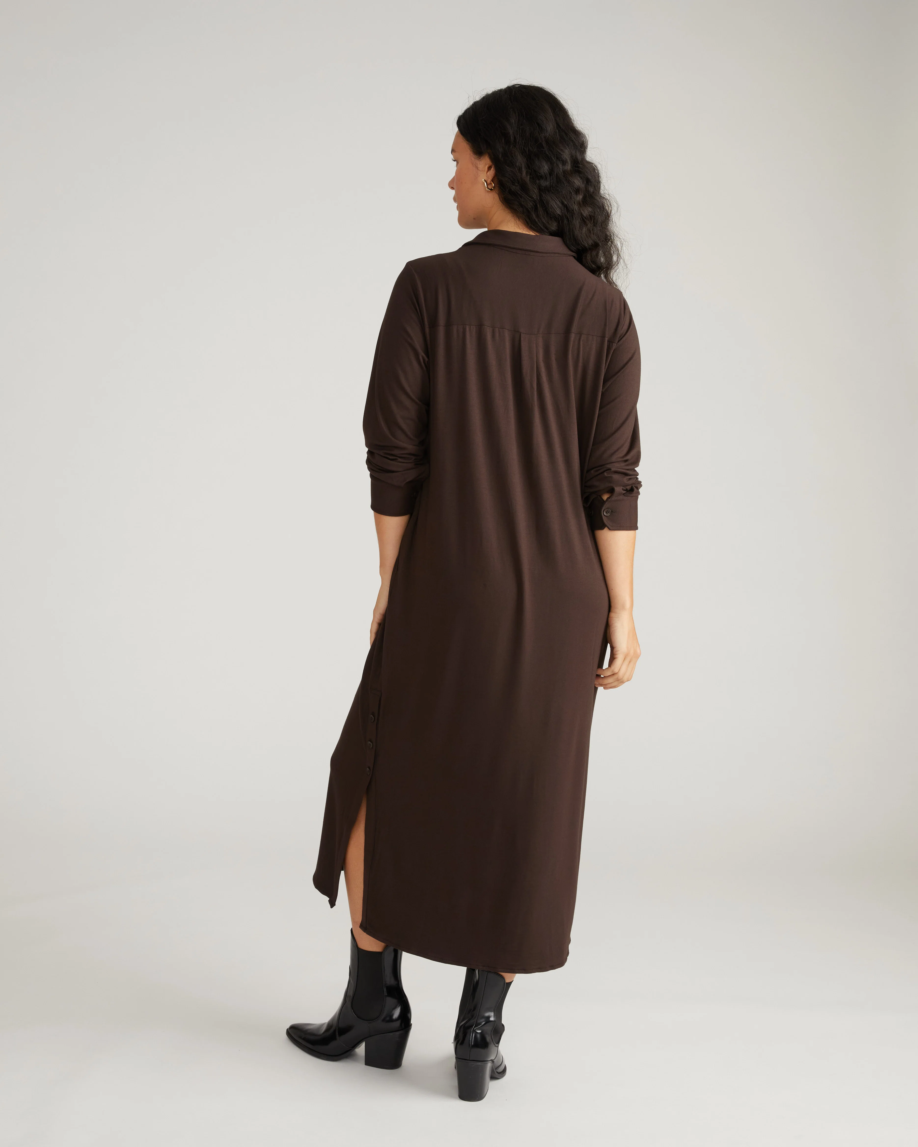 Sally Liquid Jersey Shirt Dress - Espresso - Image 3