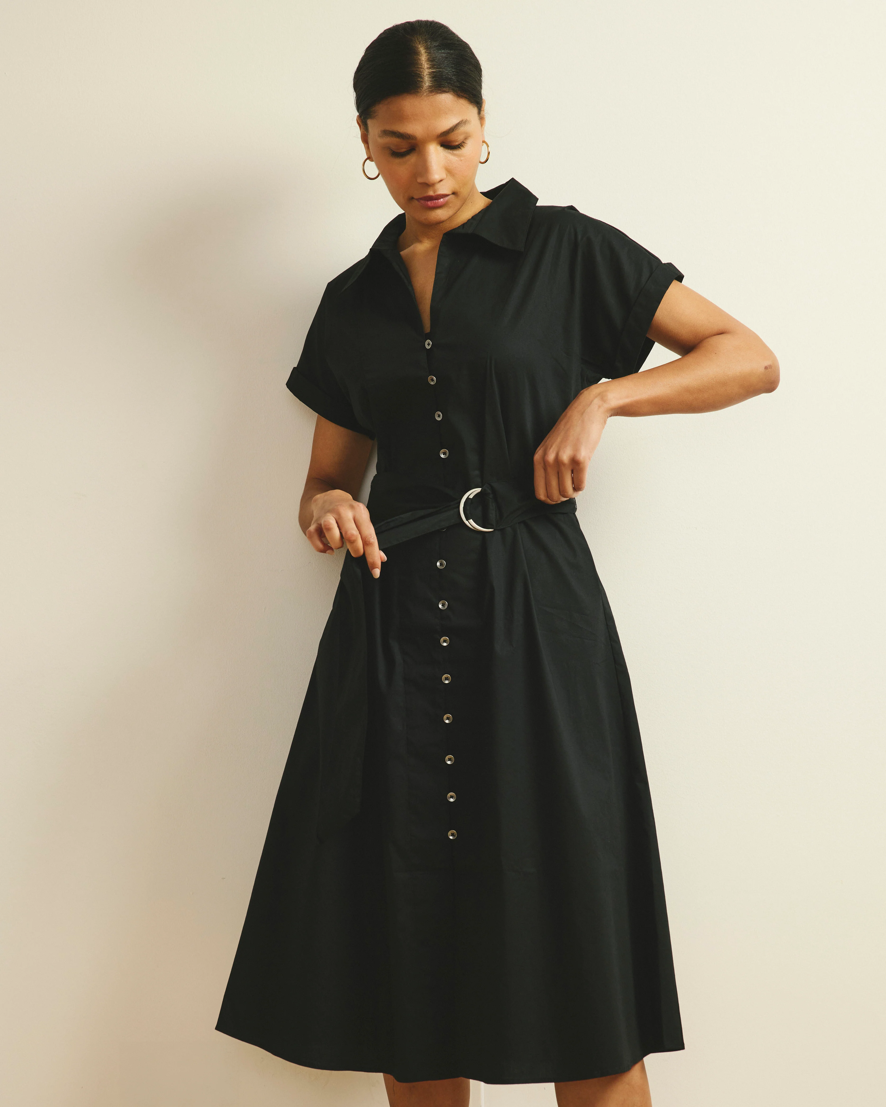 Sandy Stretch Poplin Shirtdress - Black - Image 2