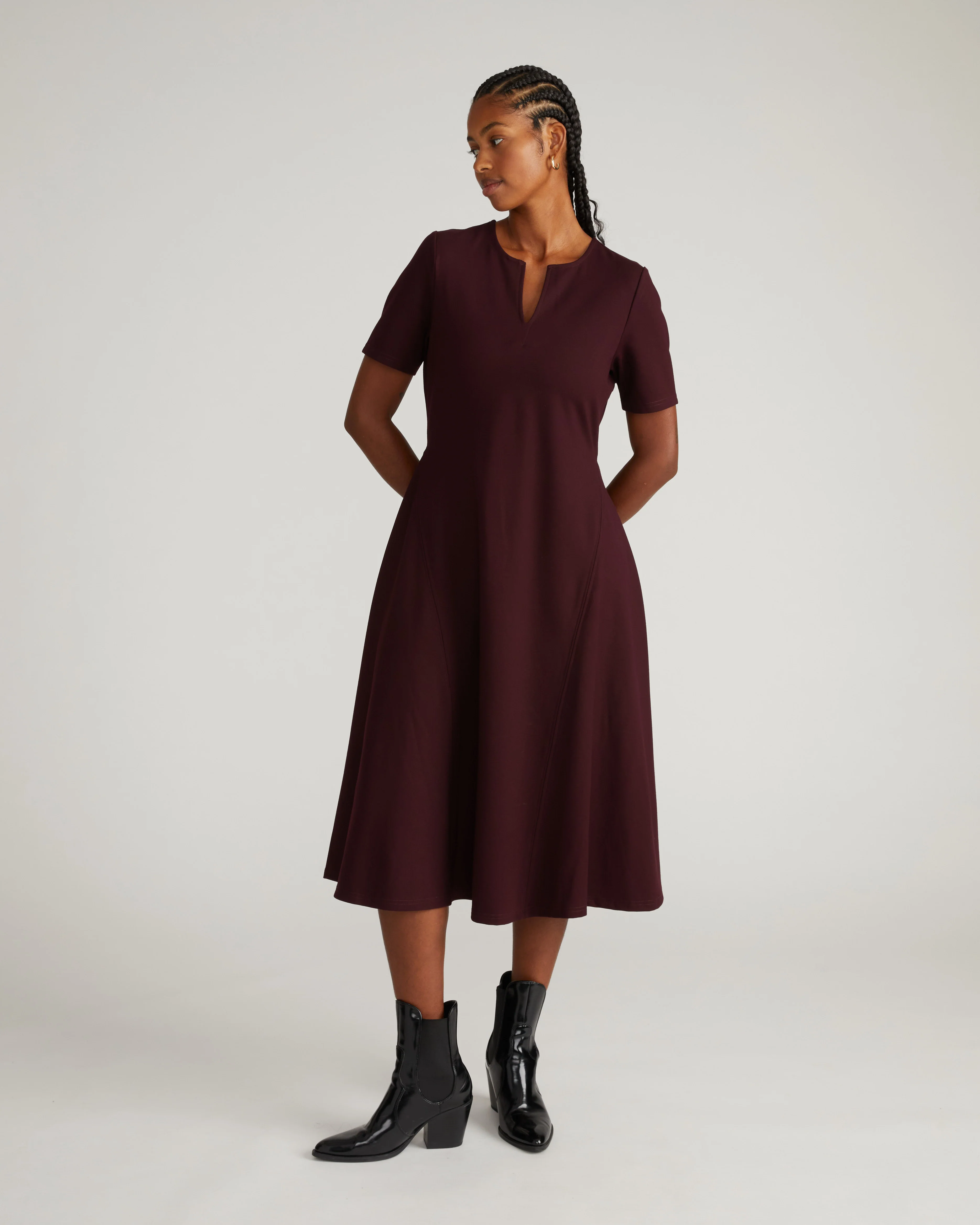 Saskia Ponte Dress - Black Cherry - Image 3