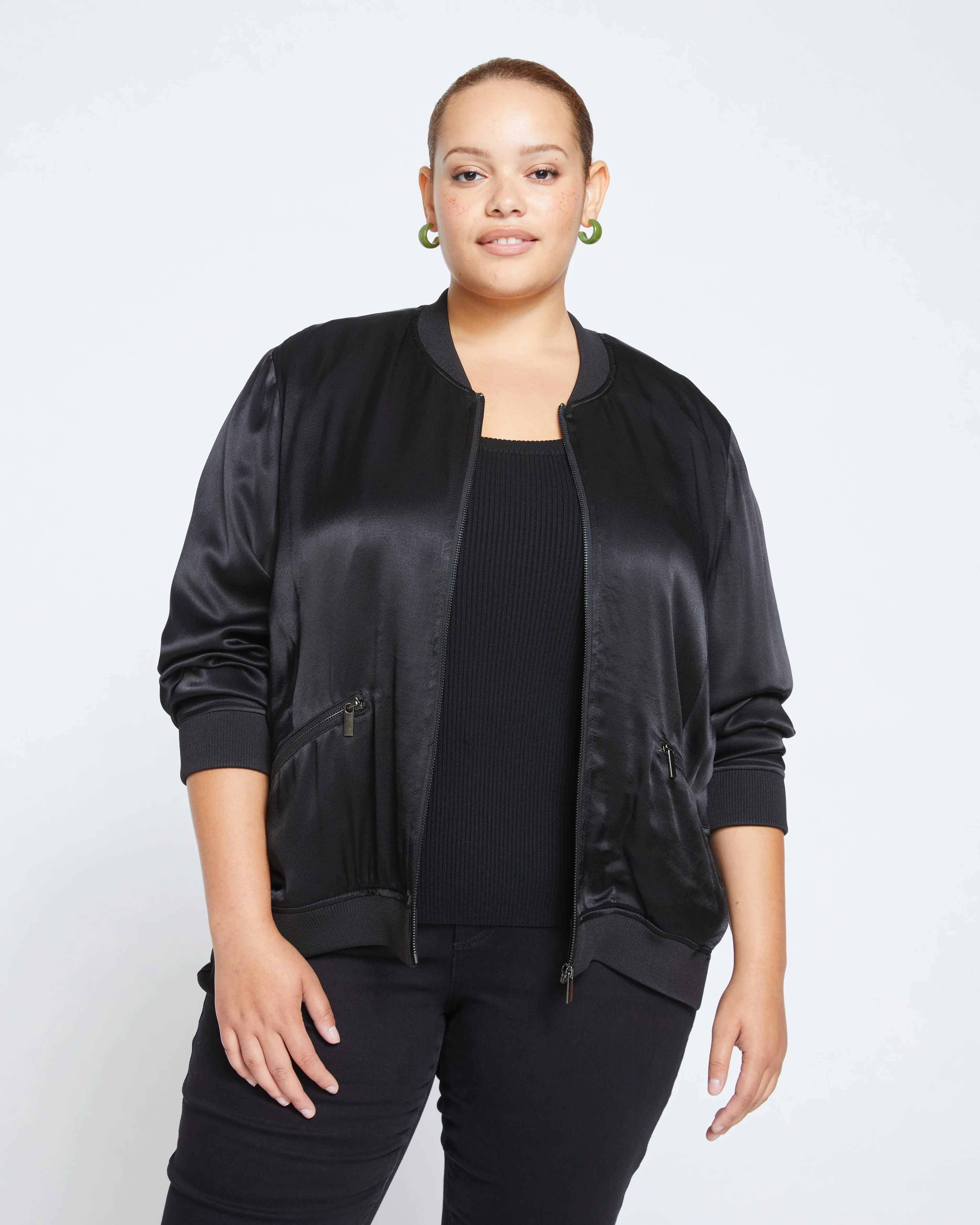 Satin Bomber Jacket - Black - Image 4