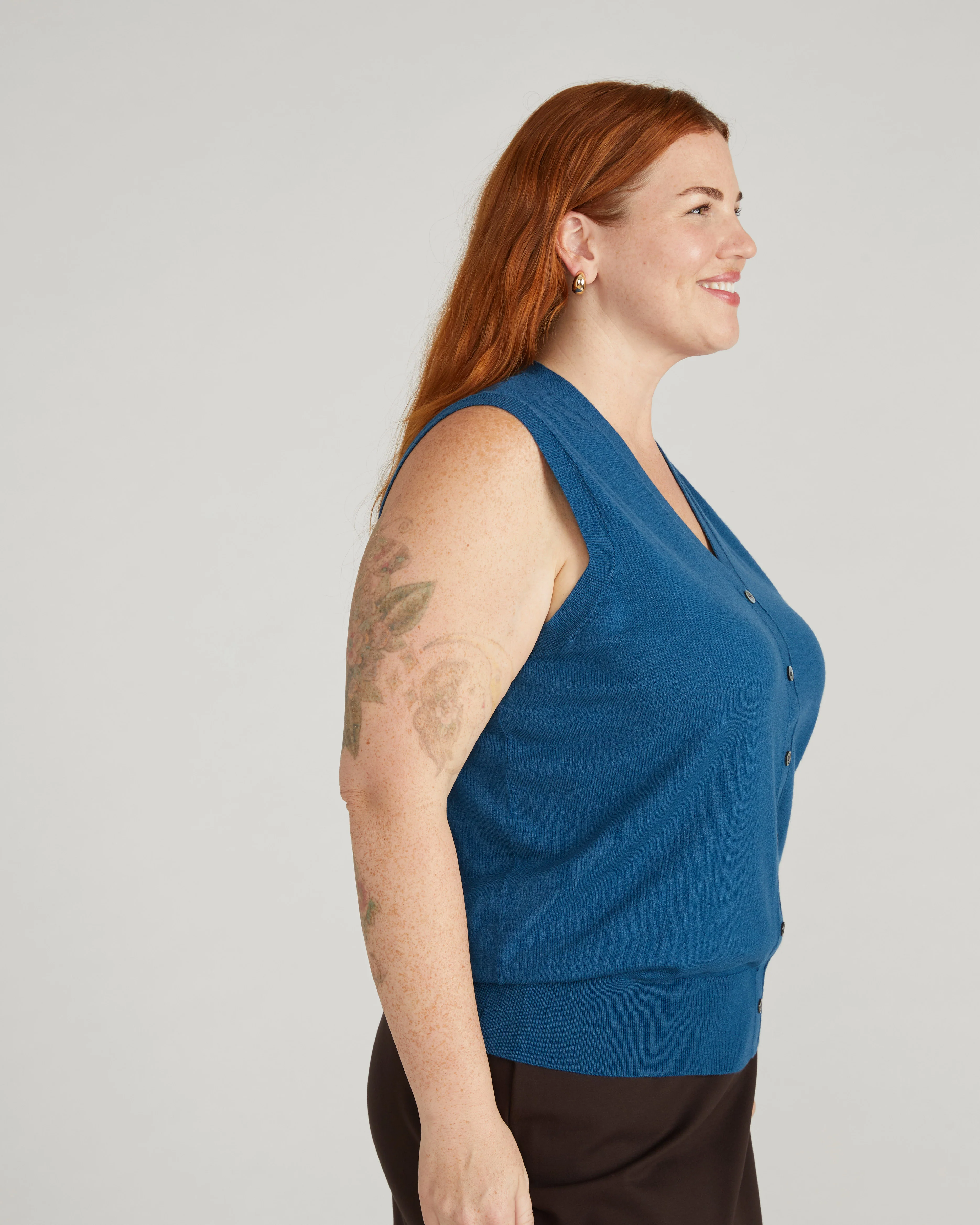 Savvy Fine Knit Cardigan Vest - Blue Teal - Image 2