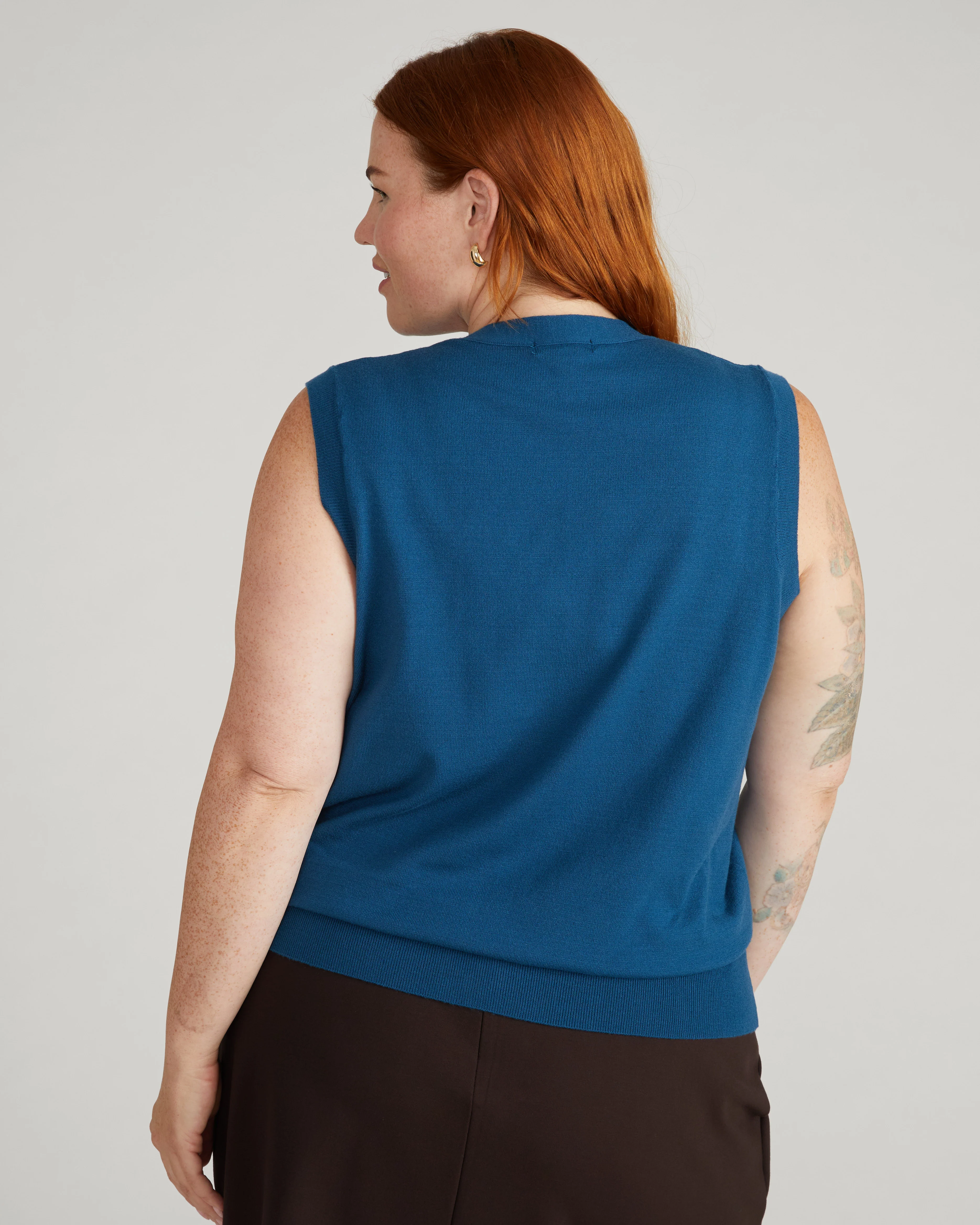 Savvy Fine Knit Cardigan Vest - Blue Teal - Image 3