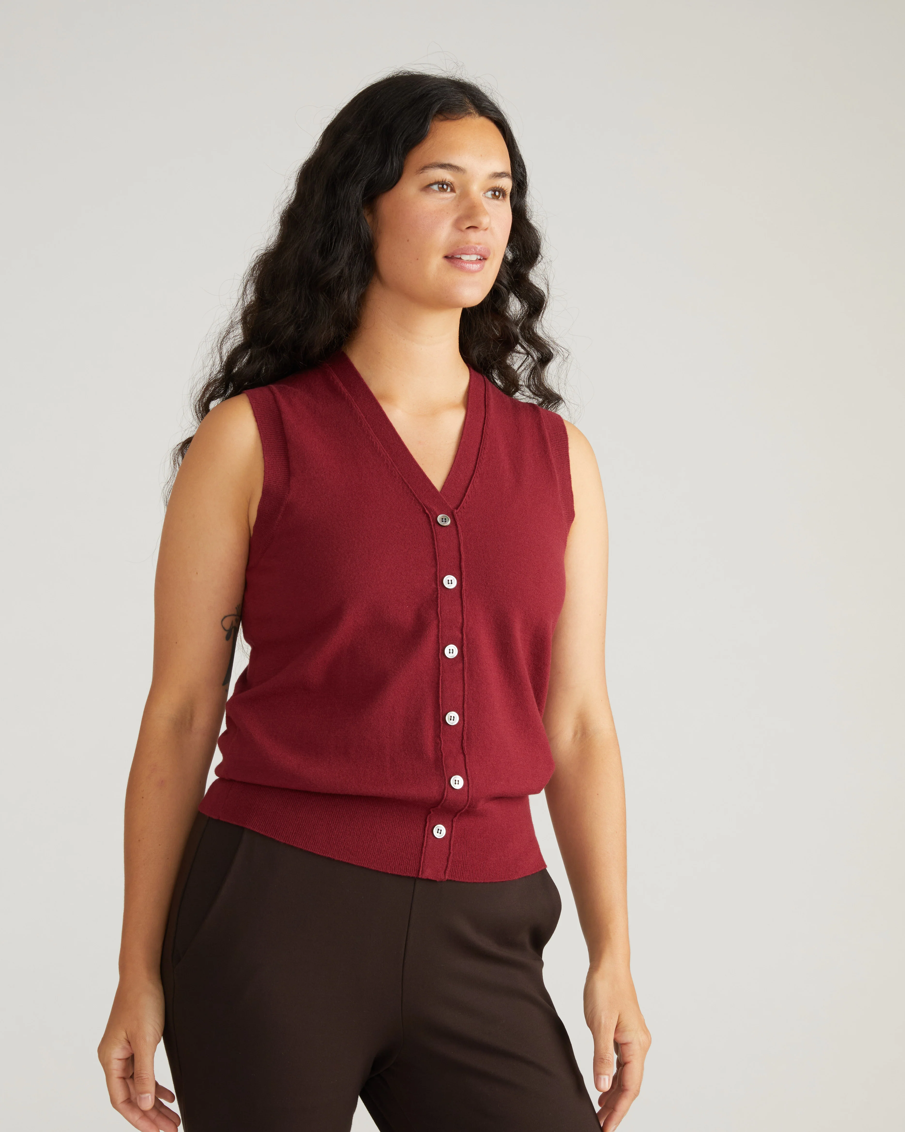 Savvy Fine Knit Cardigan Vest - Red Geranium - Image 4