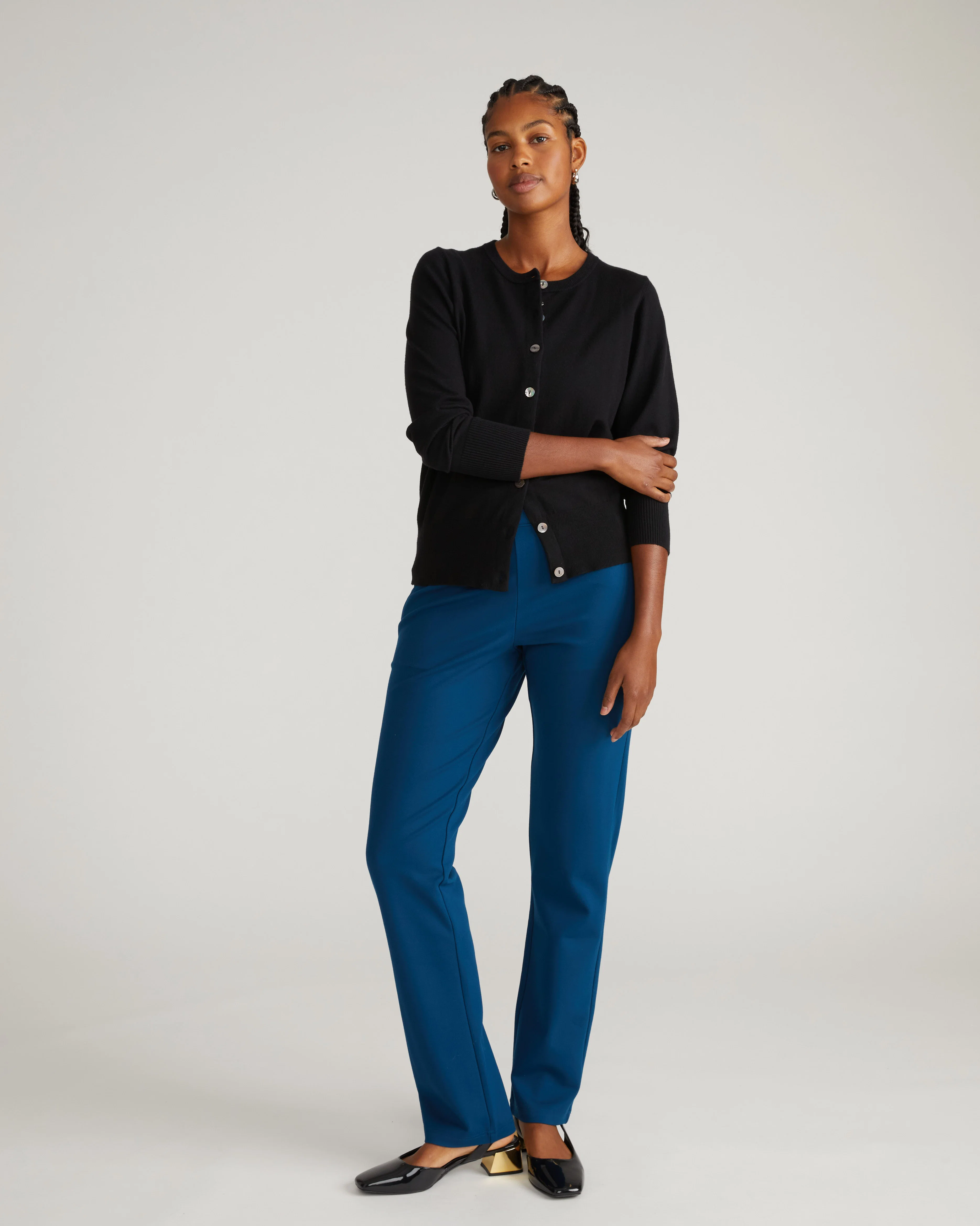 Savvy Fine Knit Crewneck Cardigan - Black - Image 2