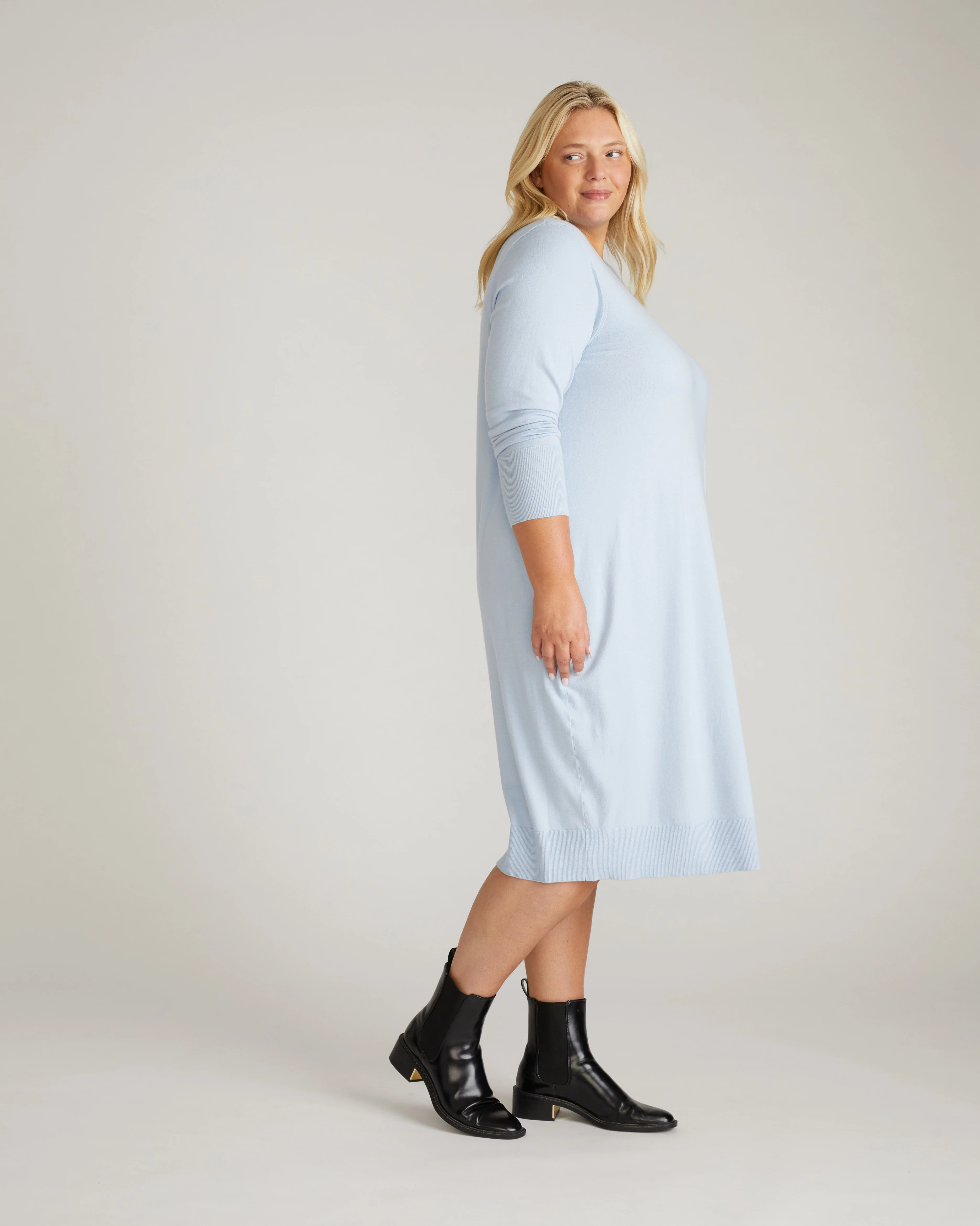 Savvy Fine Knit Everyday Sweater Dress - Silver Blue - Image 3