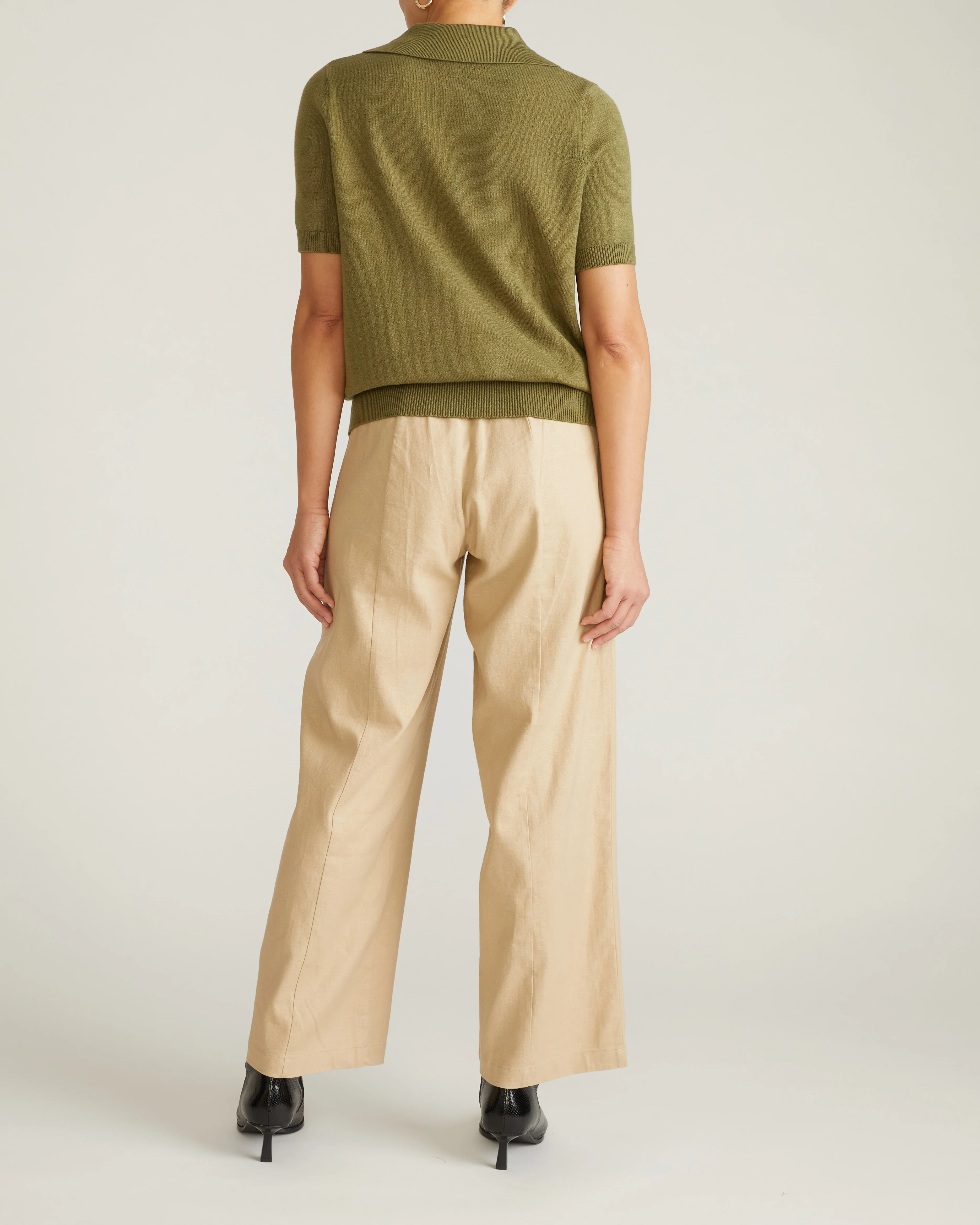 Savvy Fine Knit Short Sleeve Polo Sweater - Olive Leaf - Image 7