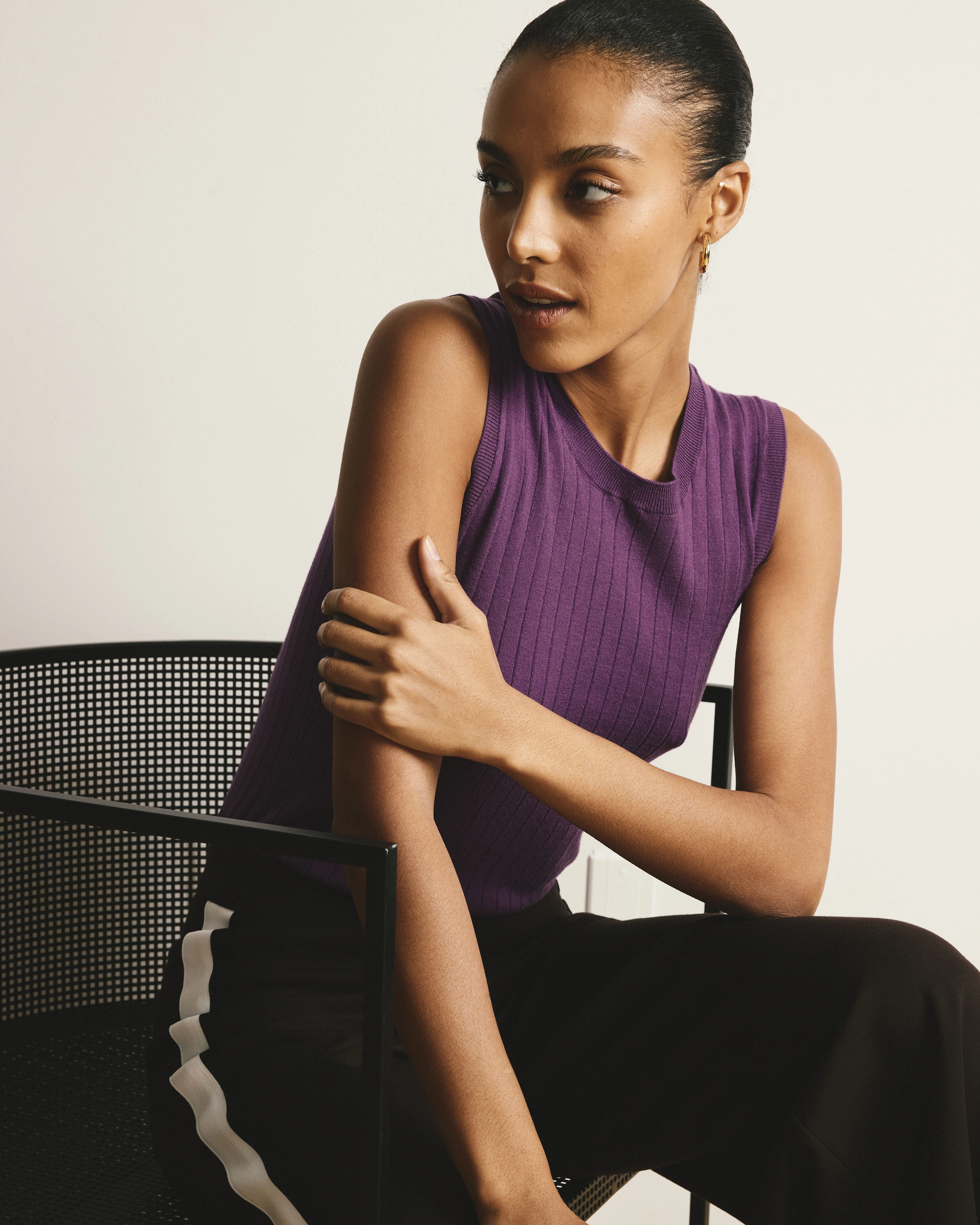 Savvy Fine Knit Sweater Shell - Grape - Image 4