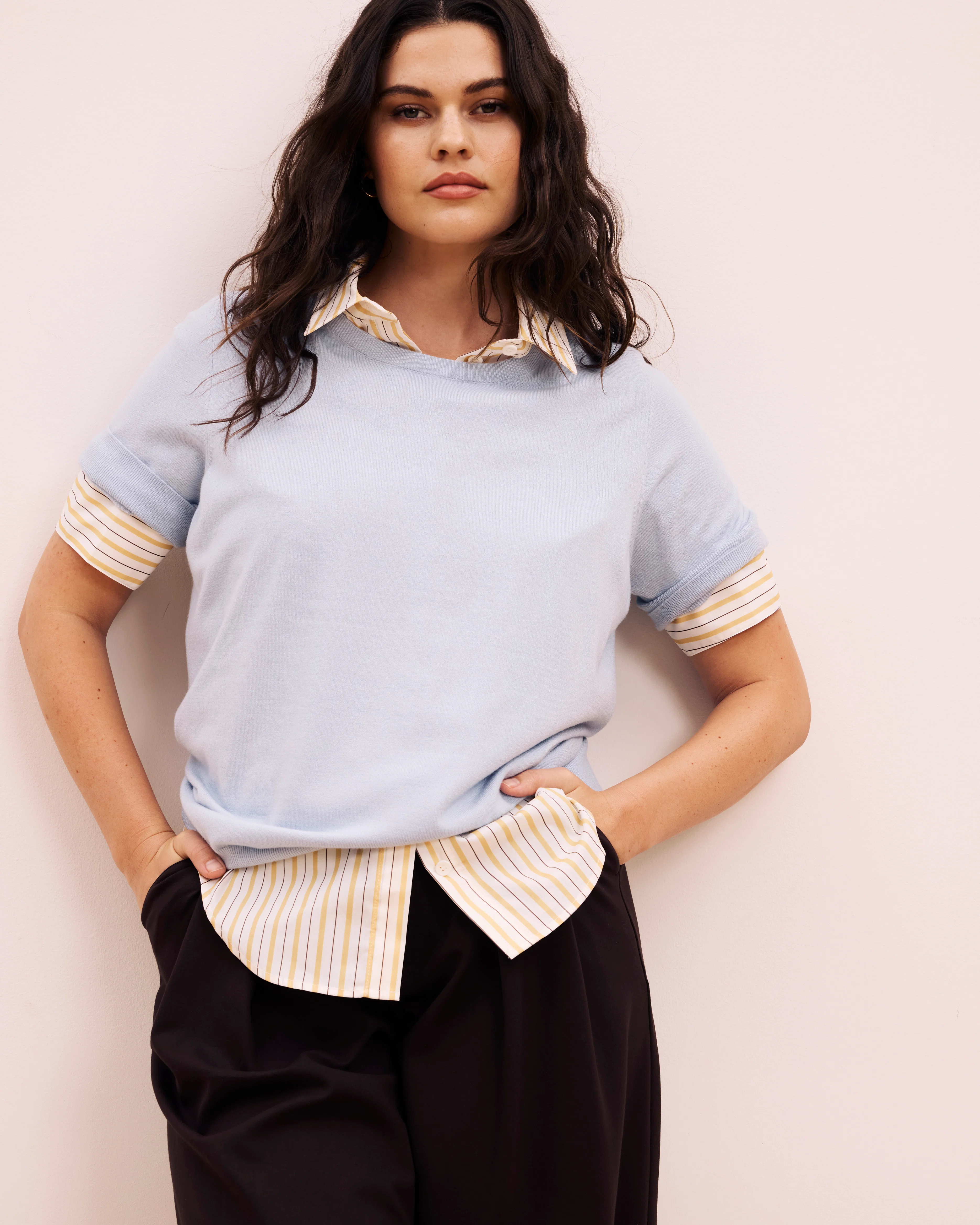 Savvy Fine Knit Sweater Top - Silver Blue - Image 2