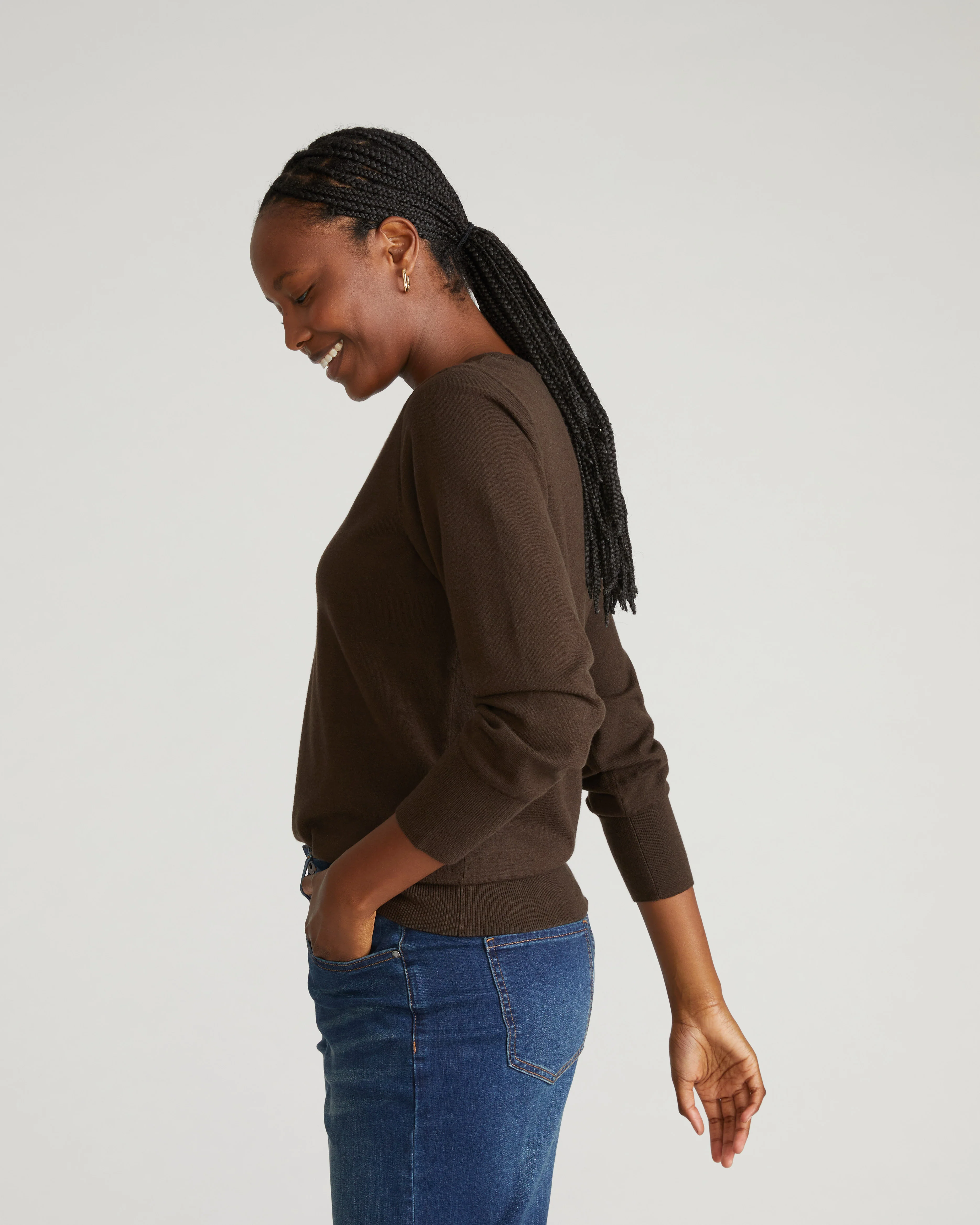 Savvy Fine Knit V Sweater - Espresso - Image 2