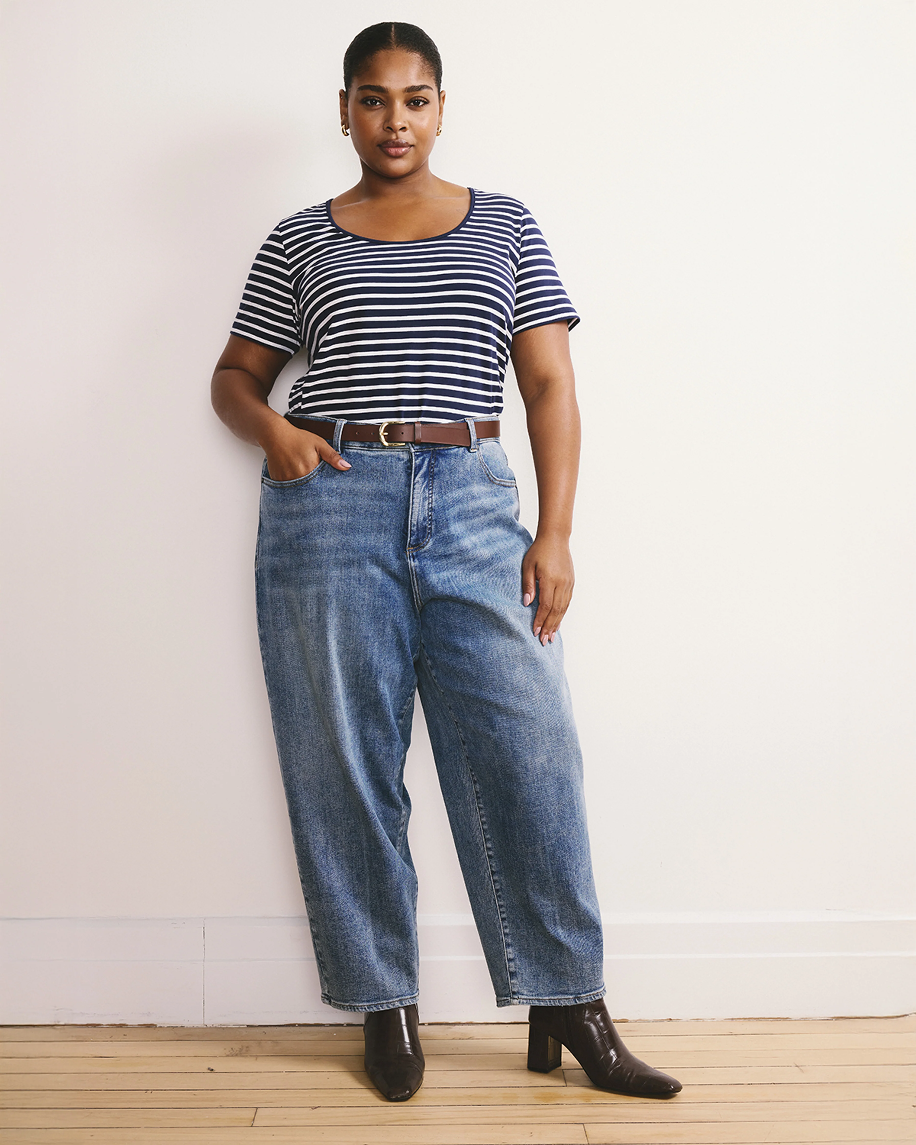 Scoop Neck Tee - Navy/White Stripe - Image 2