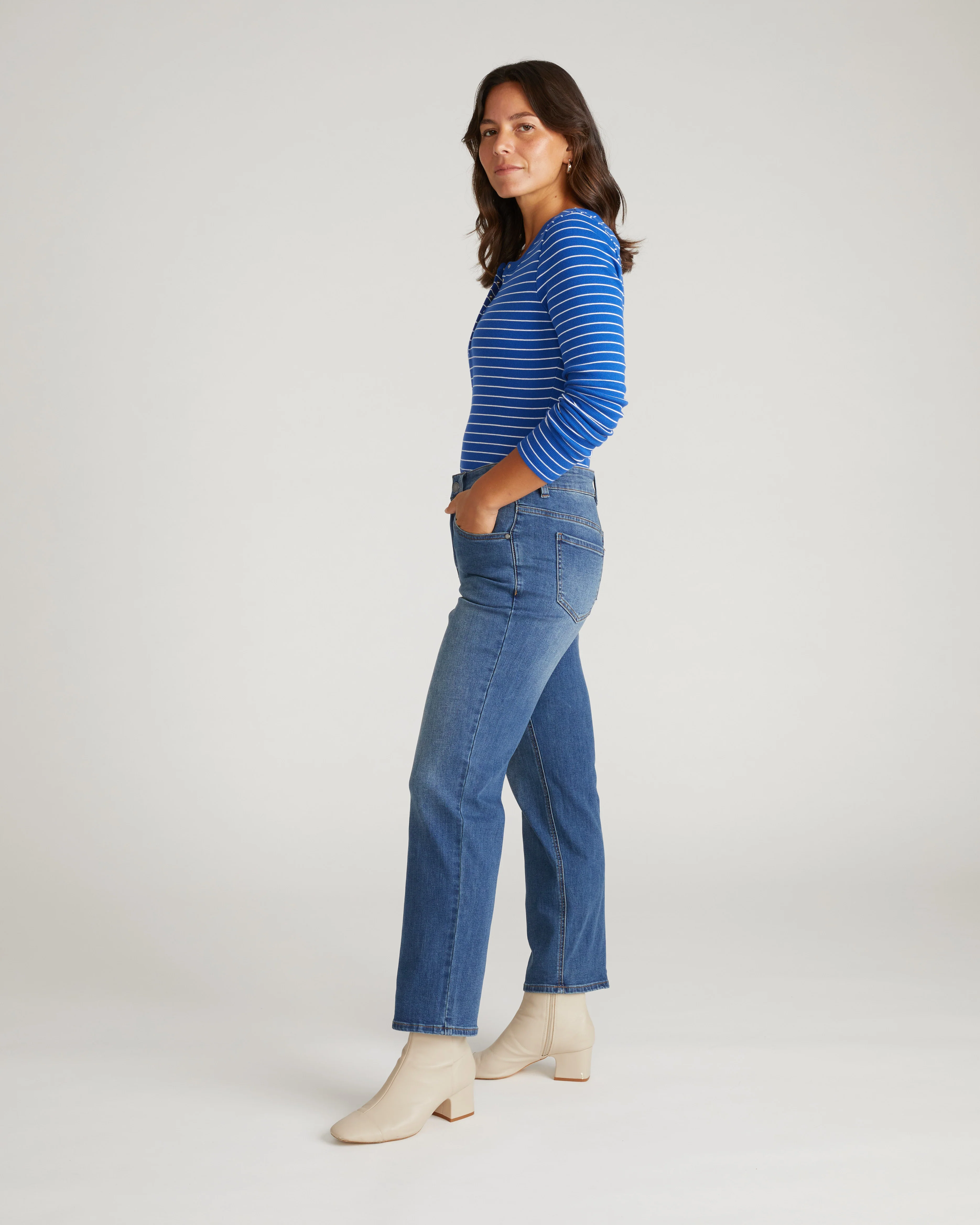 Seine High Rise Straight Leg Jean 29 Inch - Anzio Blue - Image 2