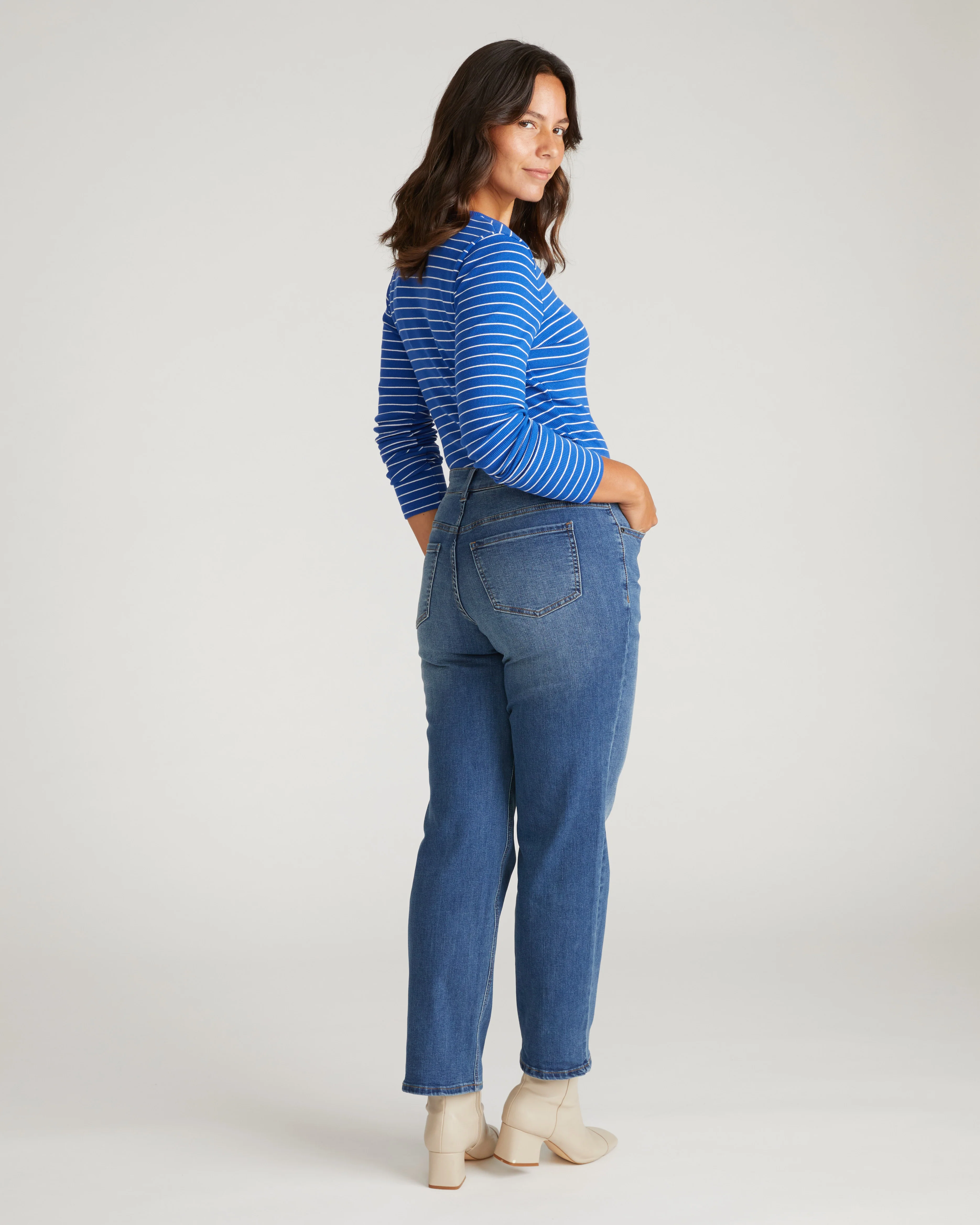 Seine High Rise Straight Leg Jean 29 Inch - Anzio Blue - Image 3