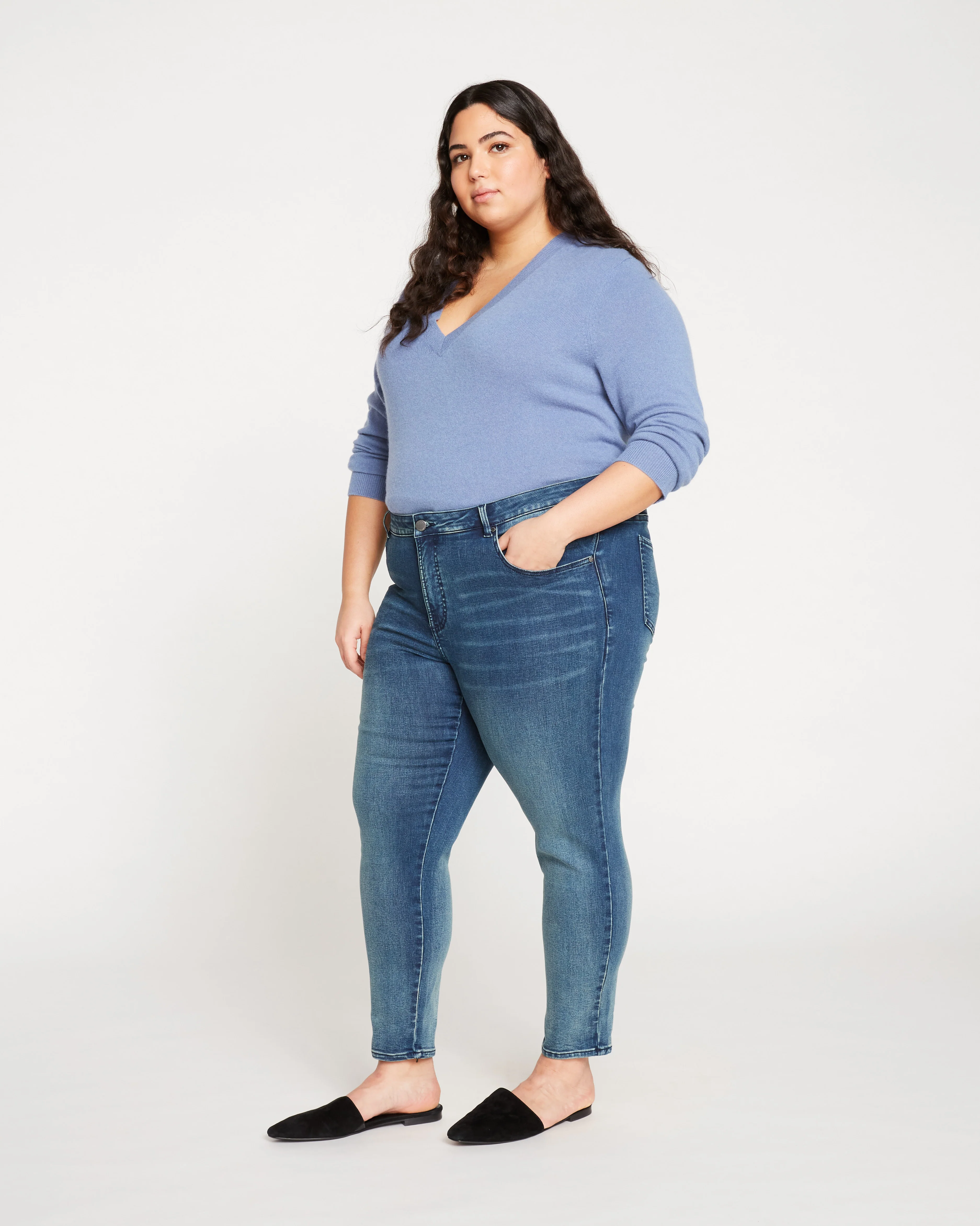 Seine Mid Rise Skinny Jeans 27 Inch - Distressed Blue - Image 4