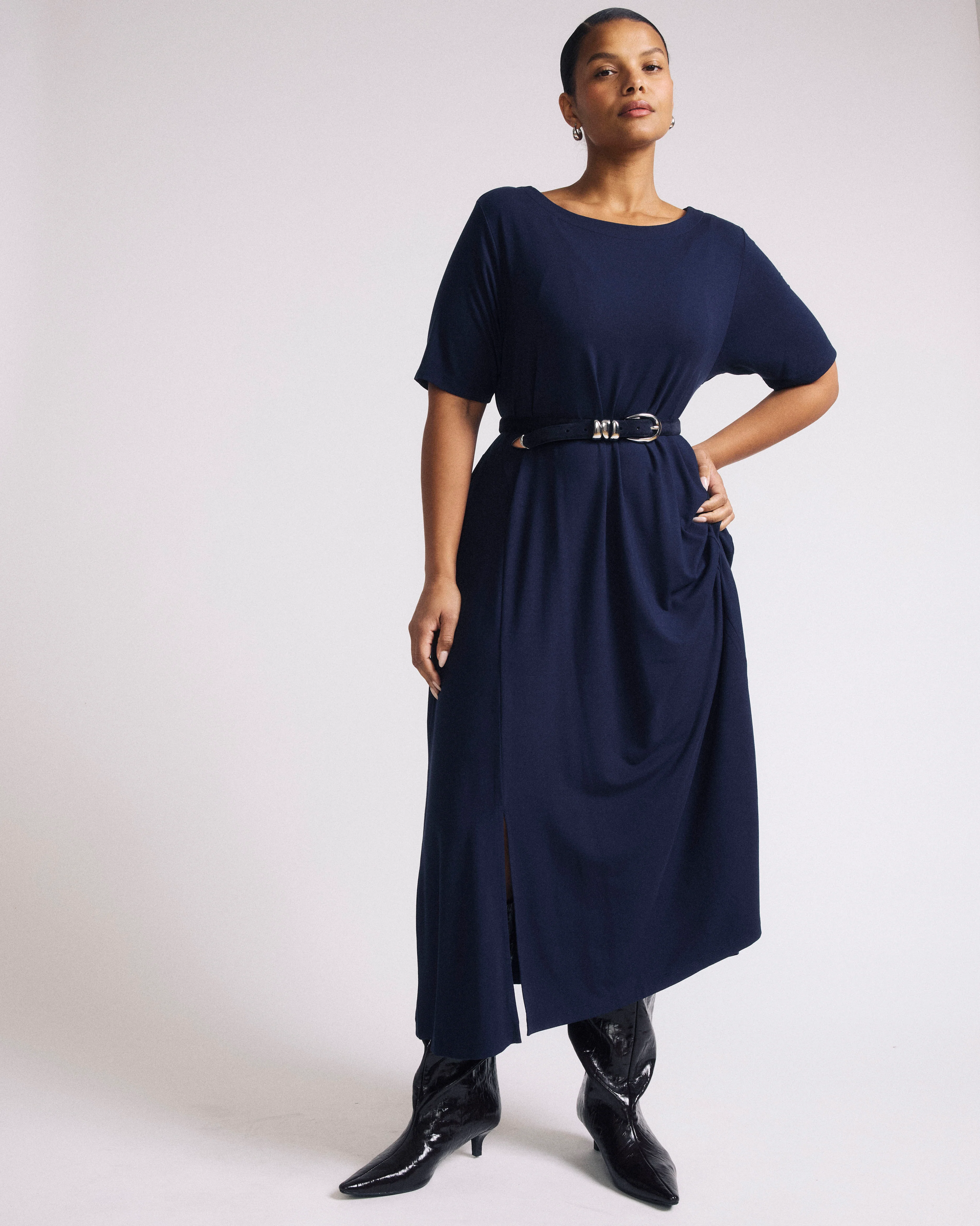 Serena Boatneck Divine Jersey Dress - Midnight