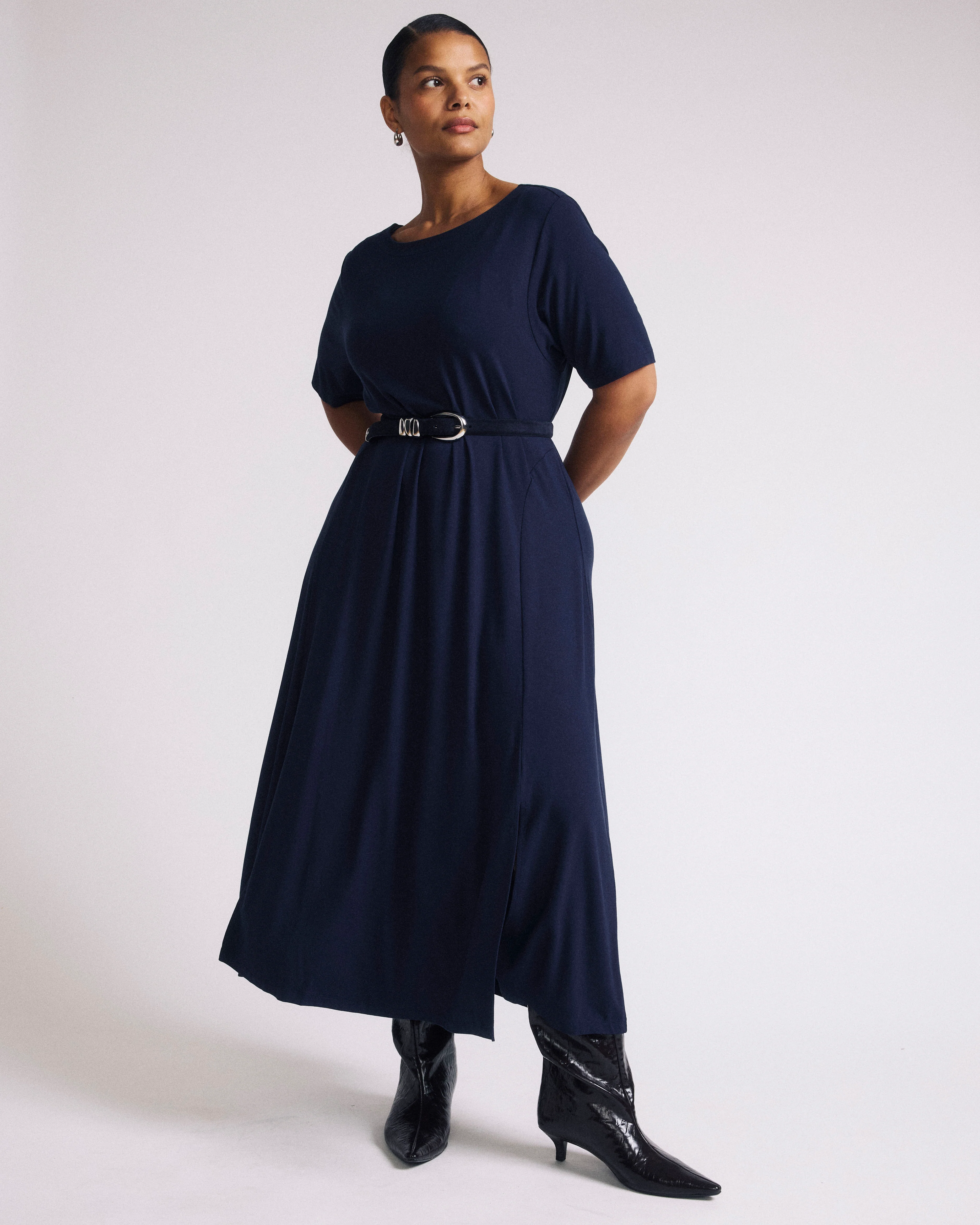 Serena Boatneck Divine Jersey Dress - Midnight - Image 3