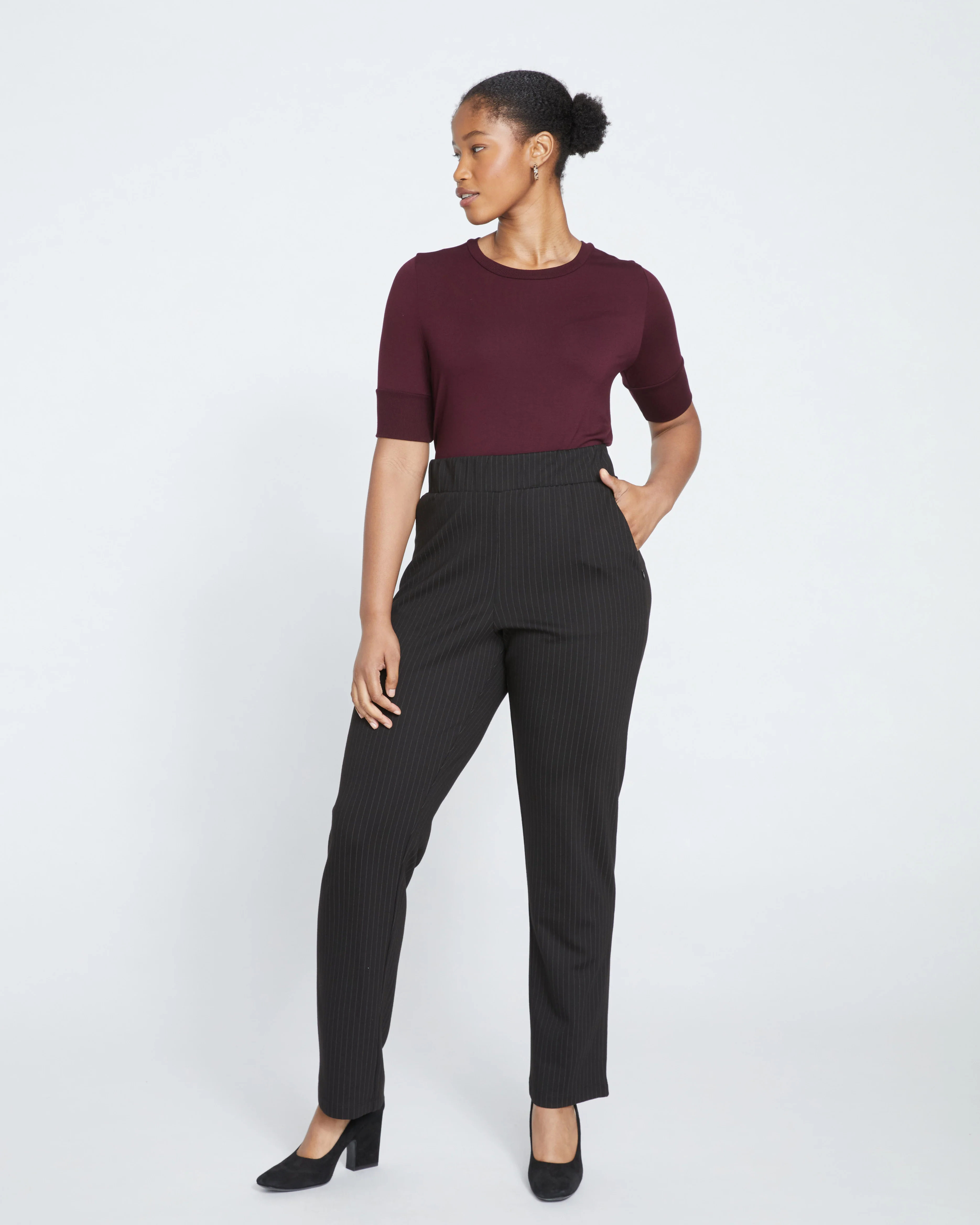 Smart Signature Ponte Pants Long - Slate Pinstripe - Image 2
