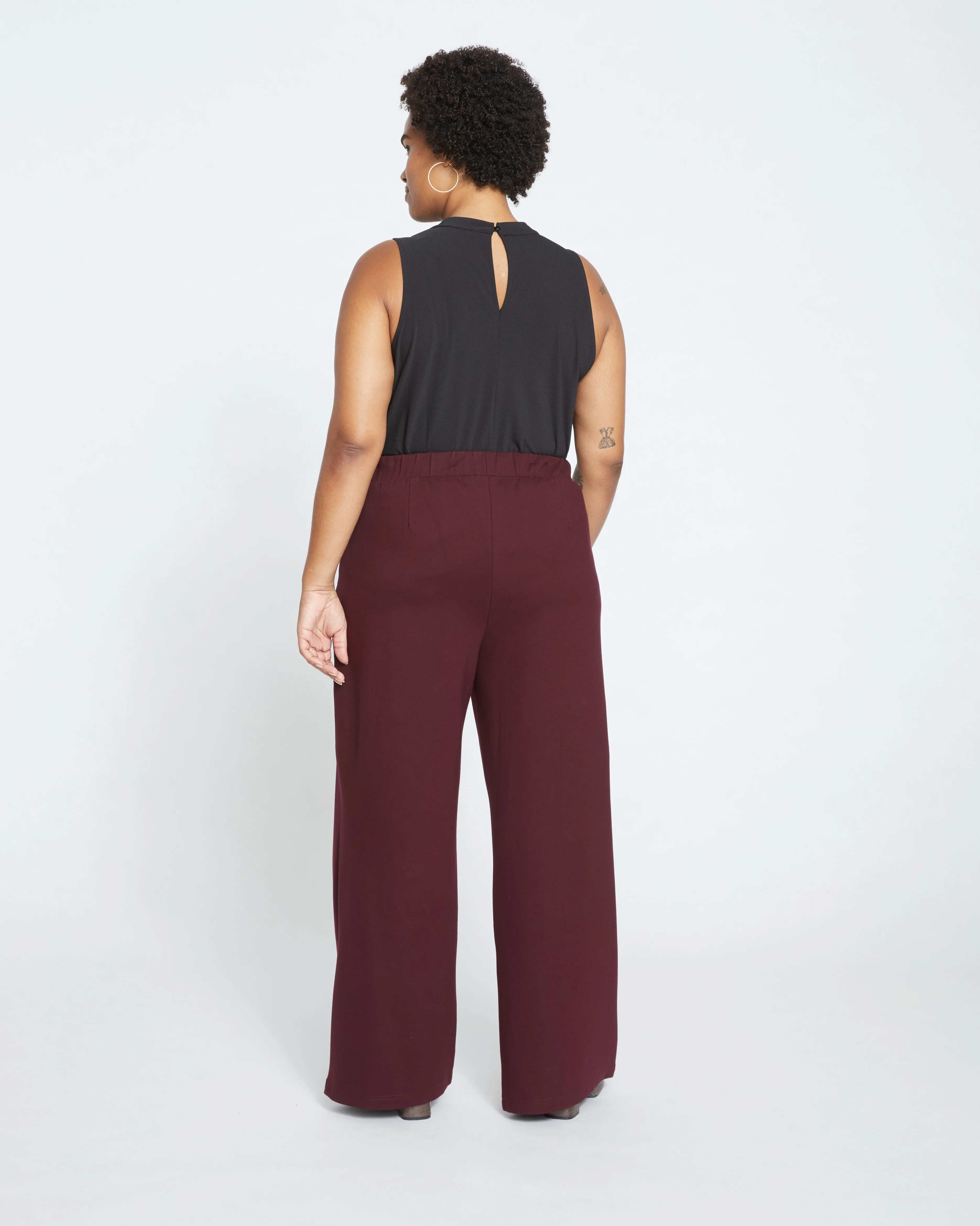 Stephanie Wide Leg Ponte Pants - Black Cherry - Image 4