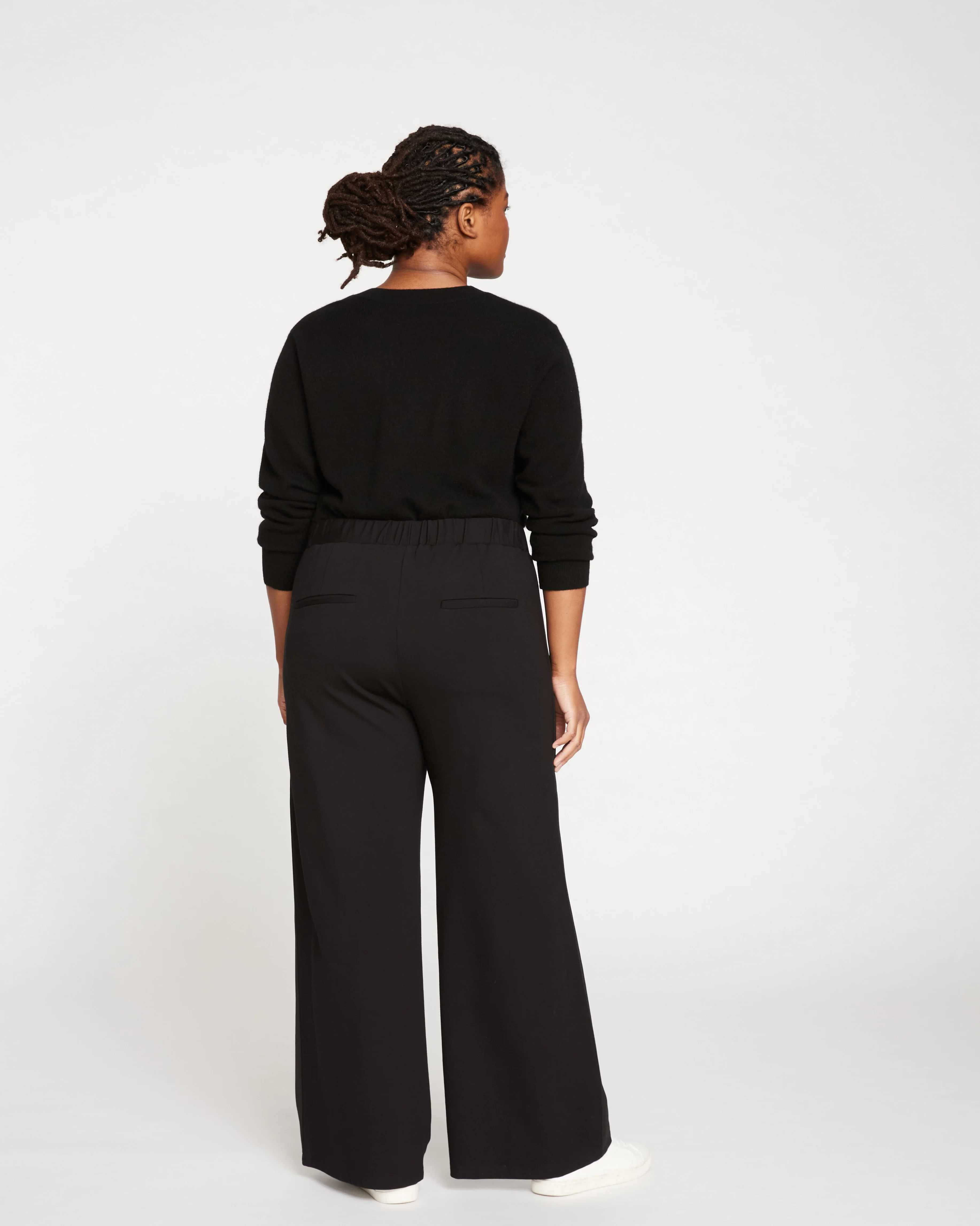 Stephanie Wide Leg Stripe Ponte Pants 30 Inch - Black with Black Stripe - Image 7