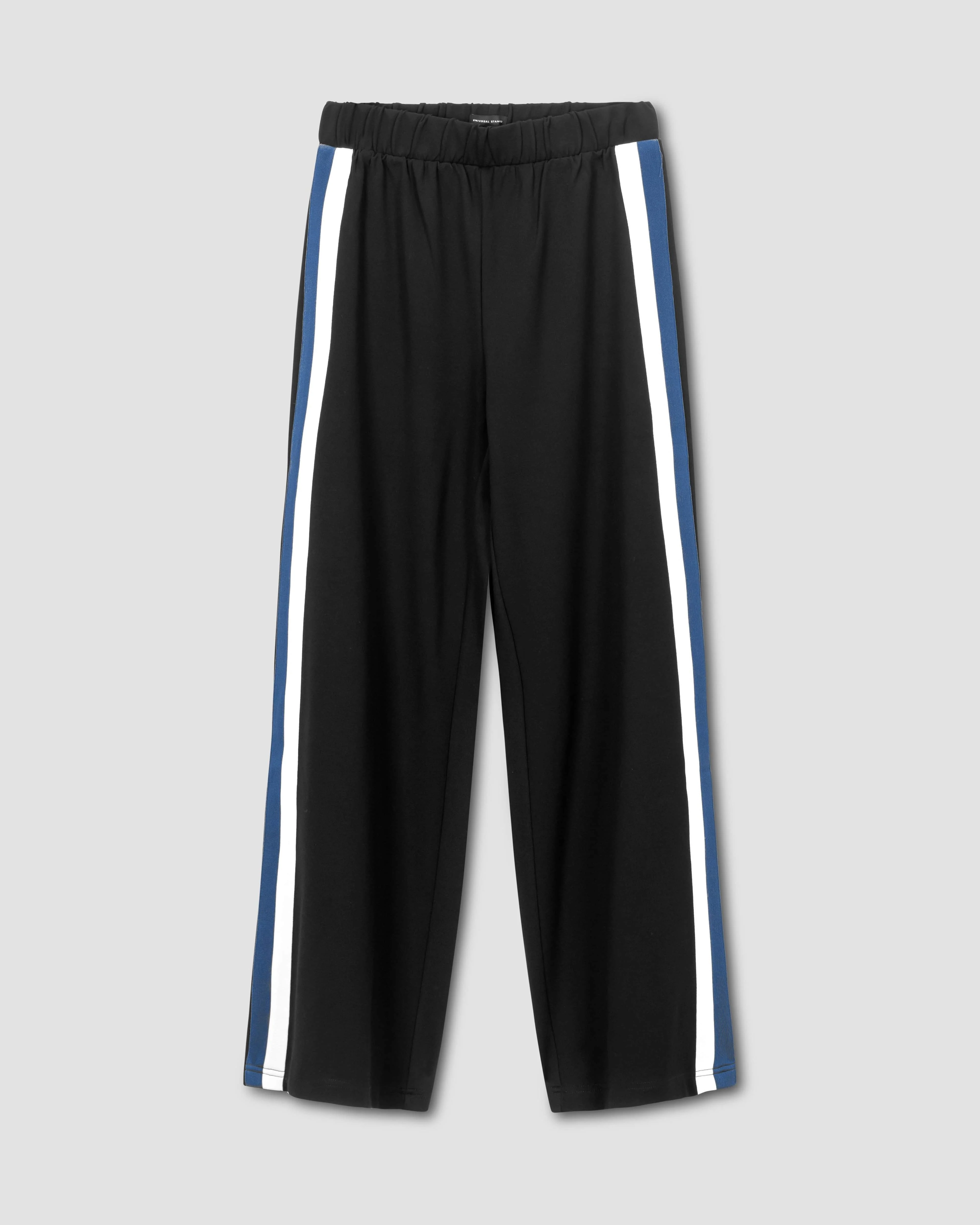 Stephanie Wide Leg Stripe Ponte Pants 30 Inch - Black with Blue/White Stripe - Image 5