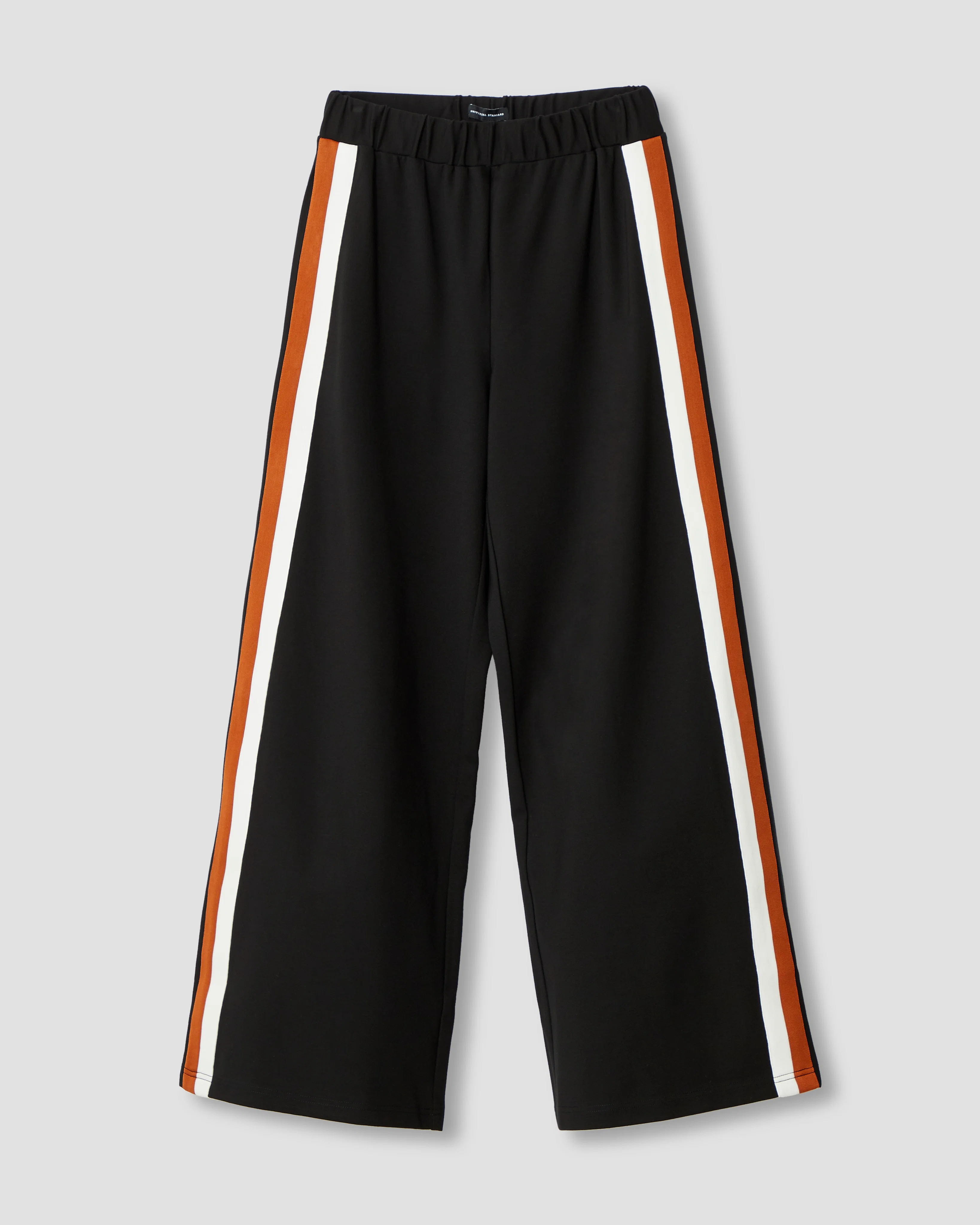 Stephanie Wide Leg Stripe Ponte Pants 30 Inch - Black with Ochre/White Stripe - Image 9