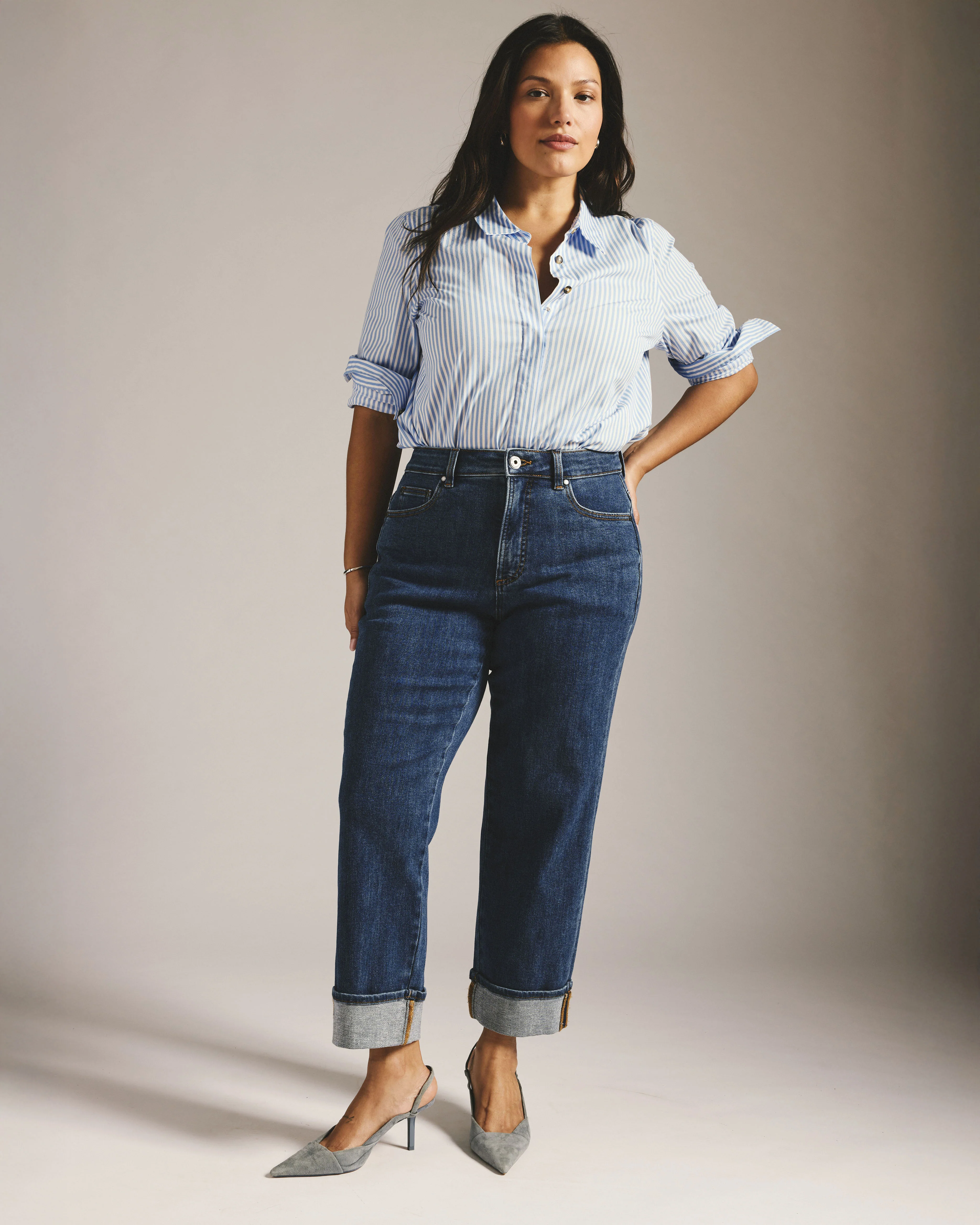 Stevie High Rise Cuffed Straight Leg Jeans - Odeon Blue - Image 2