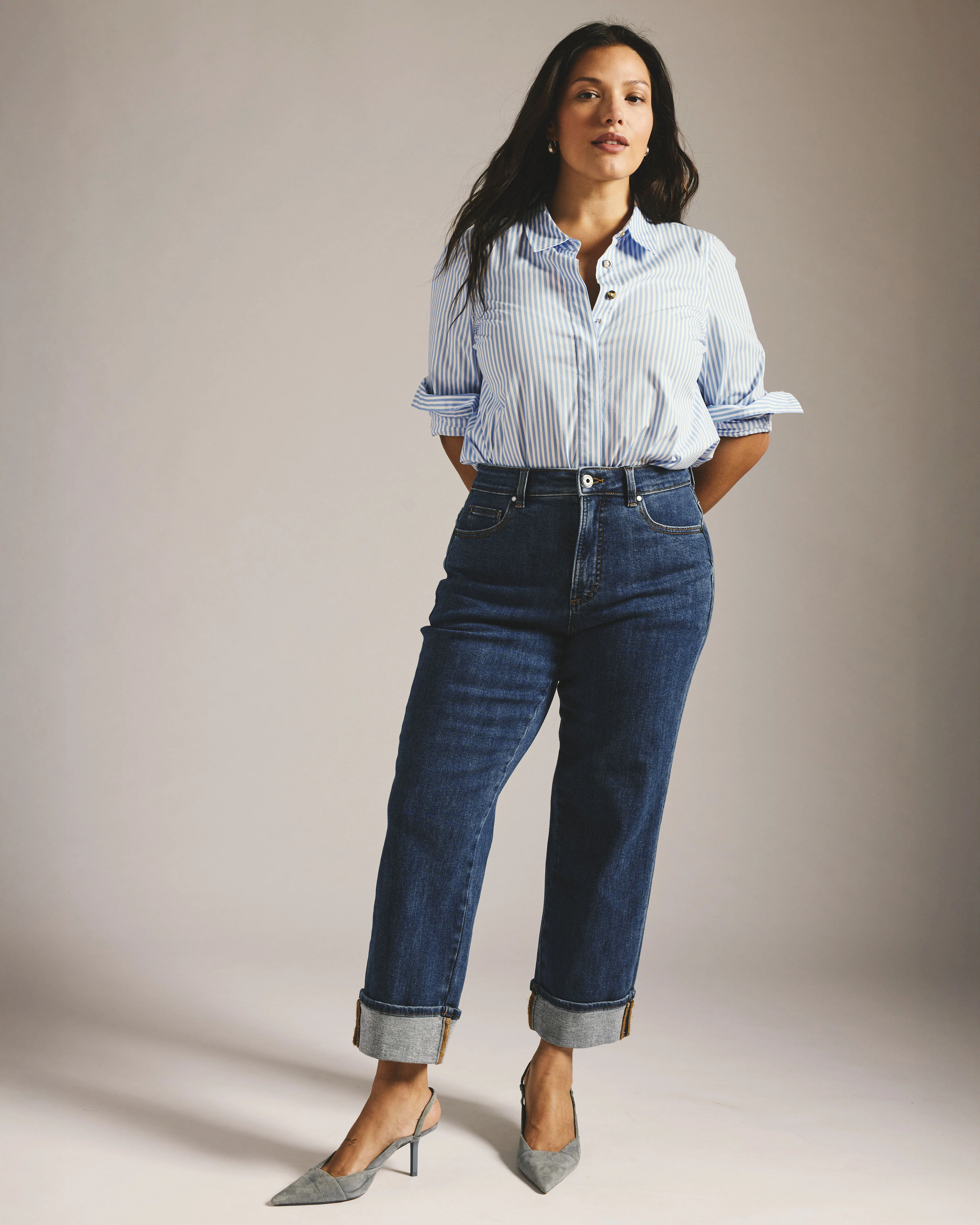 Stevie High Rise Cuffed Straight Leg Jeans - Odeon Blue - Image 3
