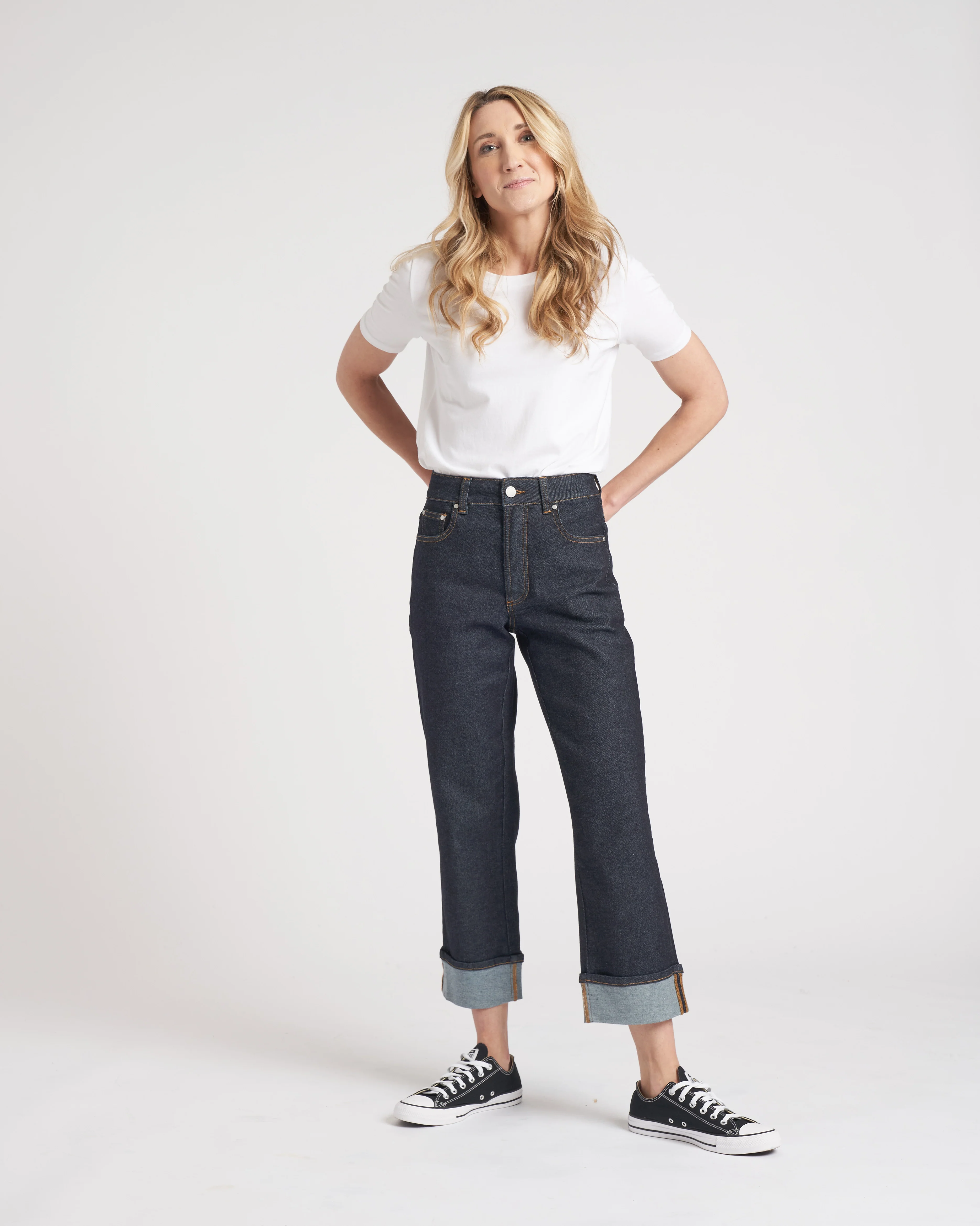 Stevie High Rise Cuffed Straight Leg Jeans - Vintage Indigo Selvedge - Image 4