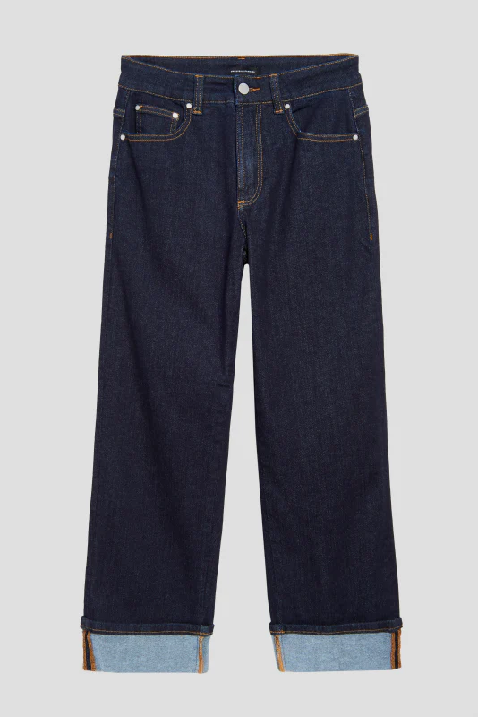 Stevie High Rise Cuffed Straight Leg Jeans - Vintage Indigo Selvedge - Image 6